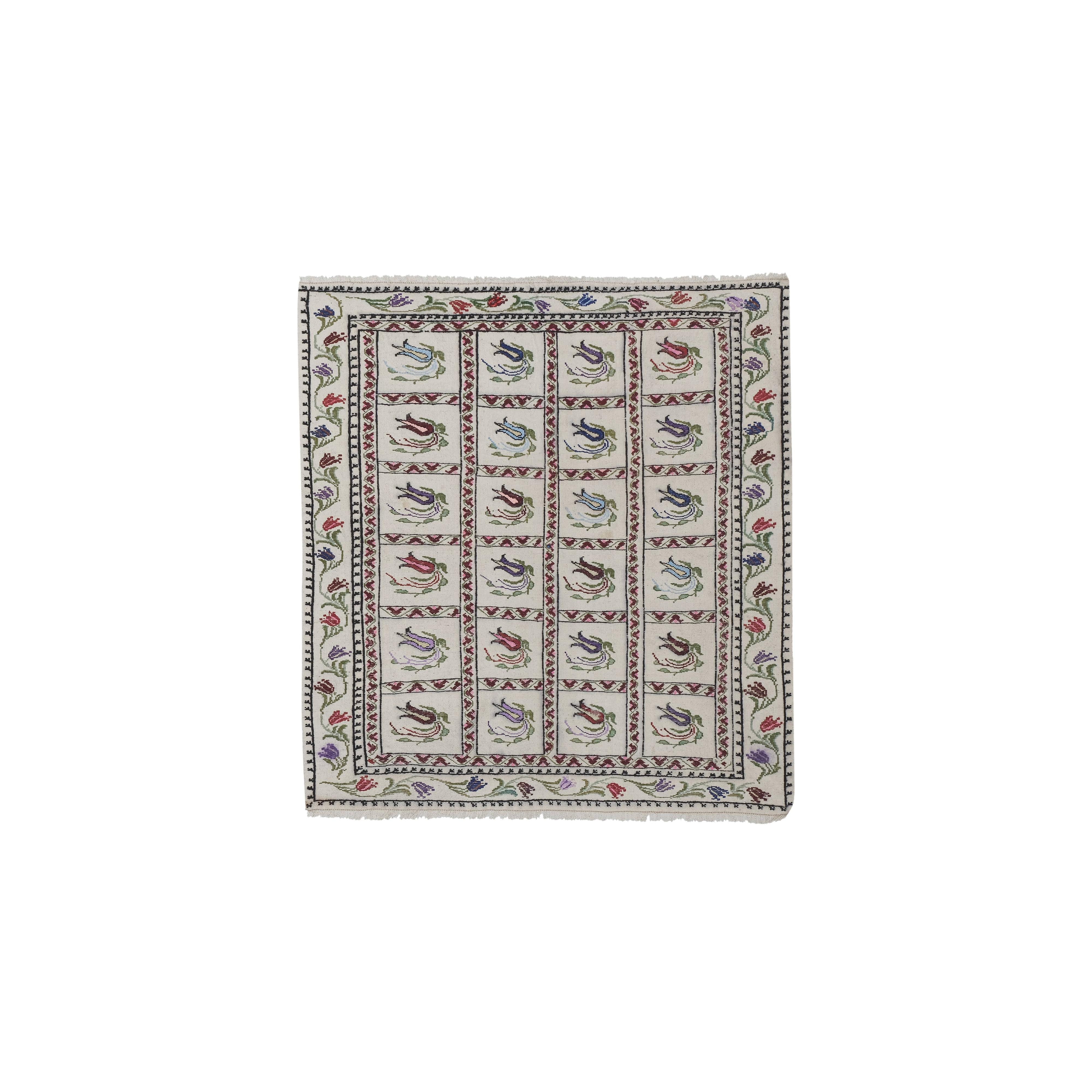 Vintage Turkish Kilim Rug 46'' x 49''