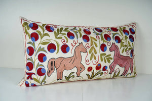 Horse Suzani Bedding Pillow Cover | 18'' x 34''