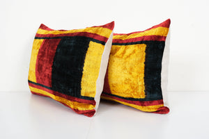 Silk Ikat Velvet Pillow Cover Set of 2 | 15'' x 23''