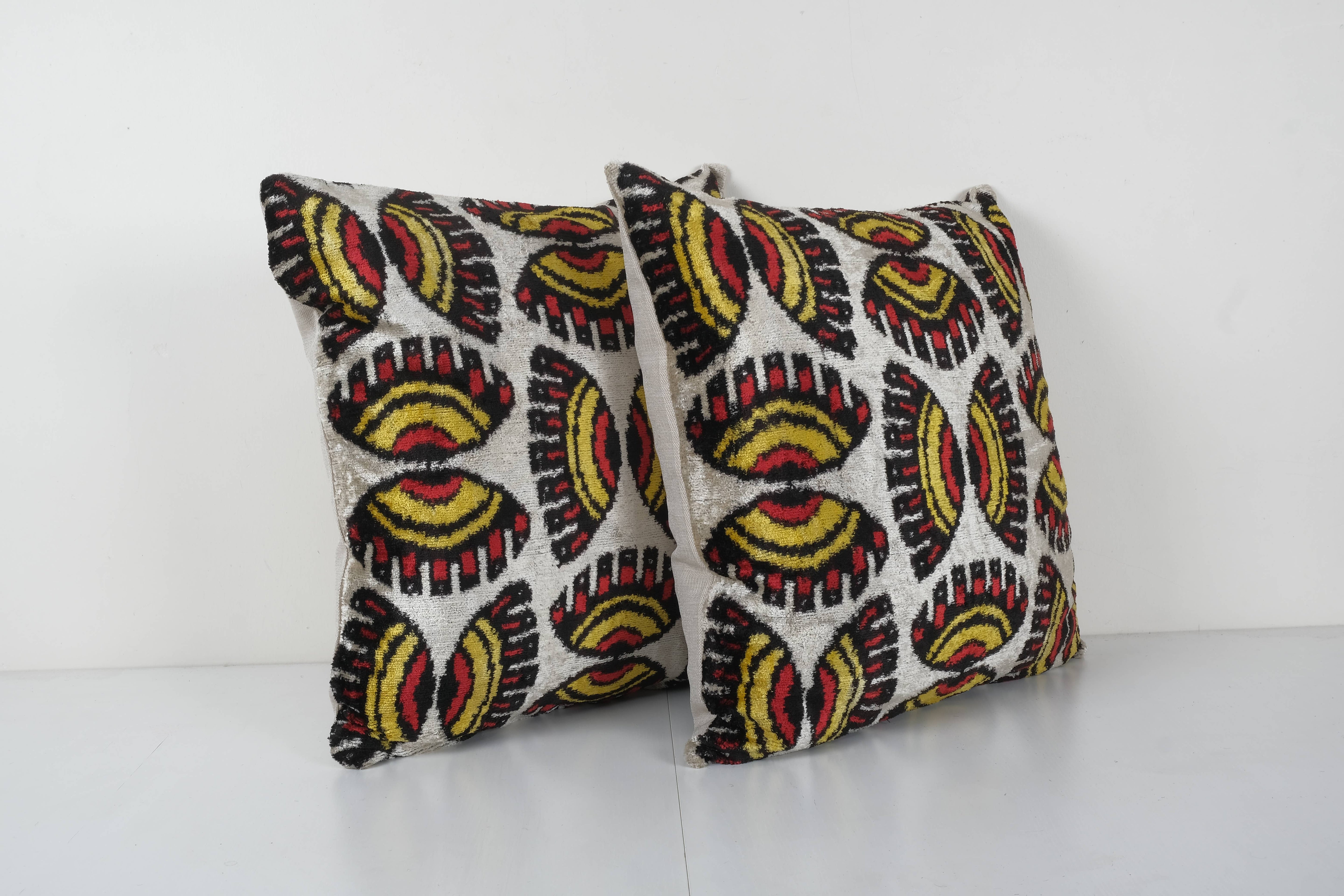 Silk Ikat Velvet Pillow Cover Set of 2 | 21'' x 22''