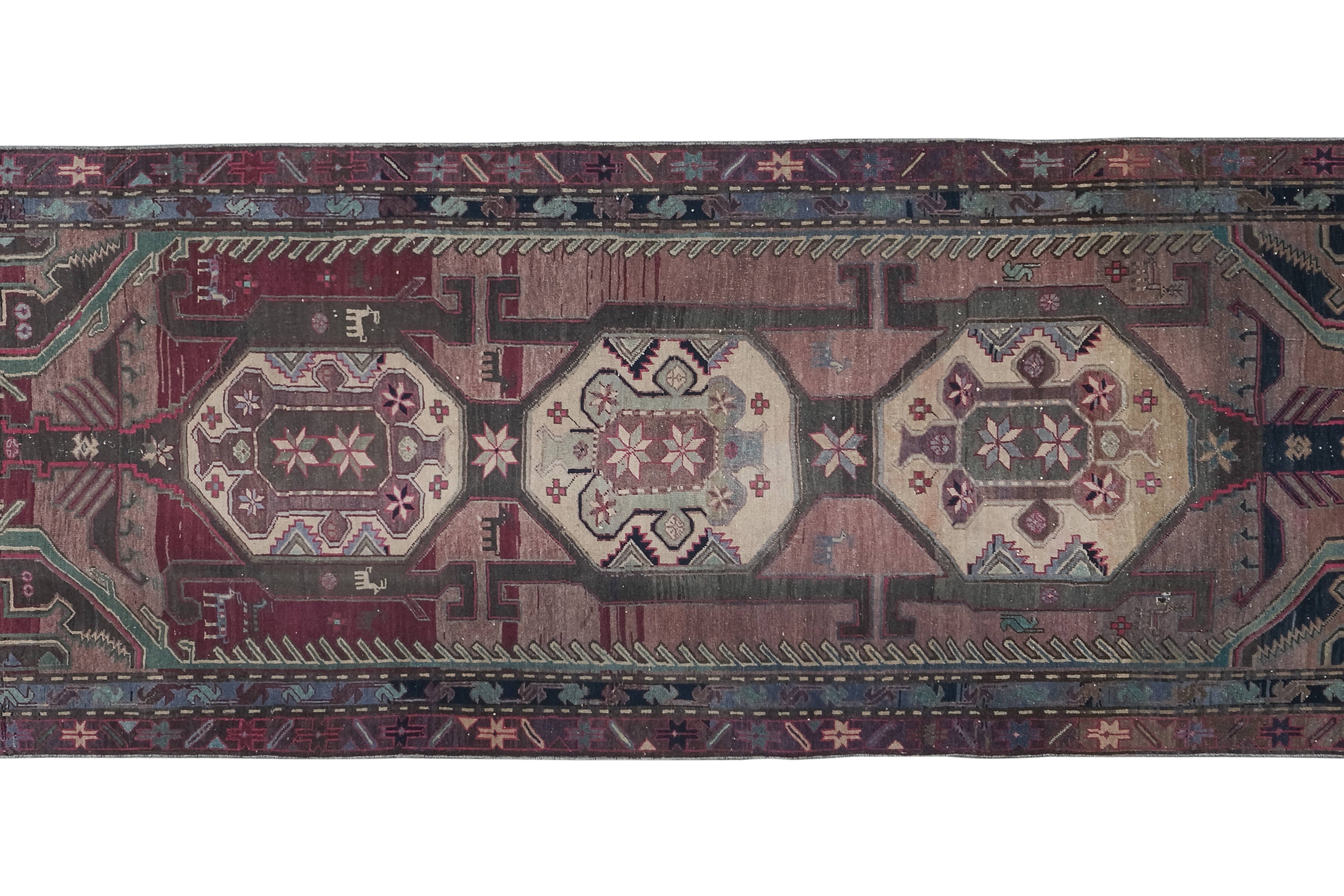 Vintage Caucasian Runner Rug 3'9'' x 10'6''