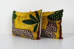 Tiger Silk Ikat Velvet Pillow Cover Set of 2 | 16'' x 24''