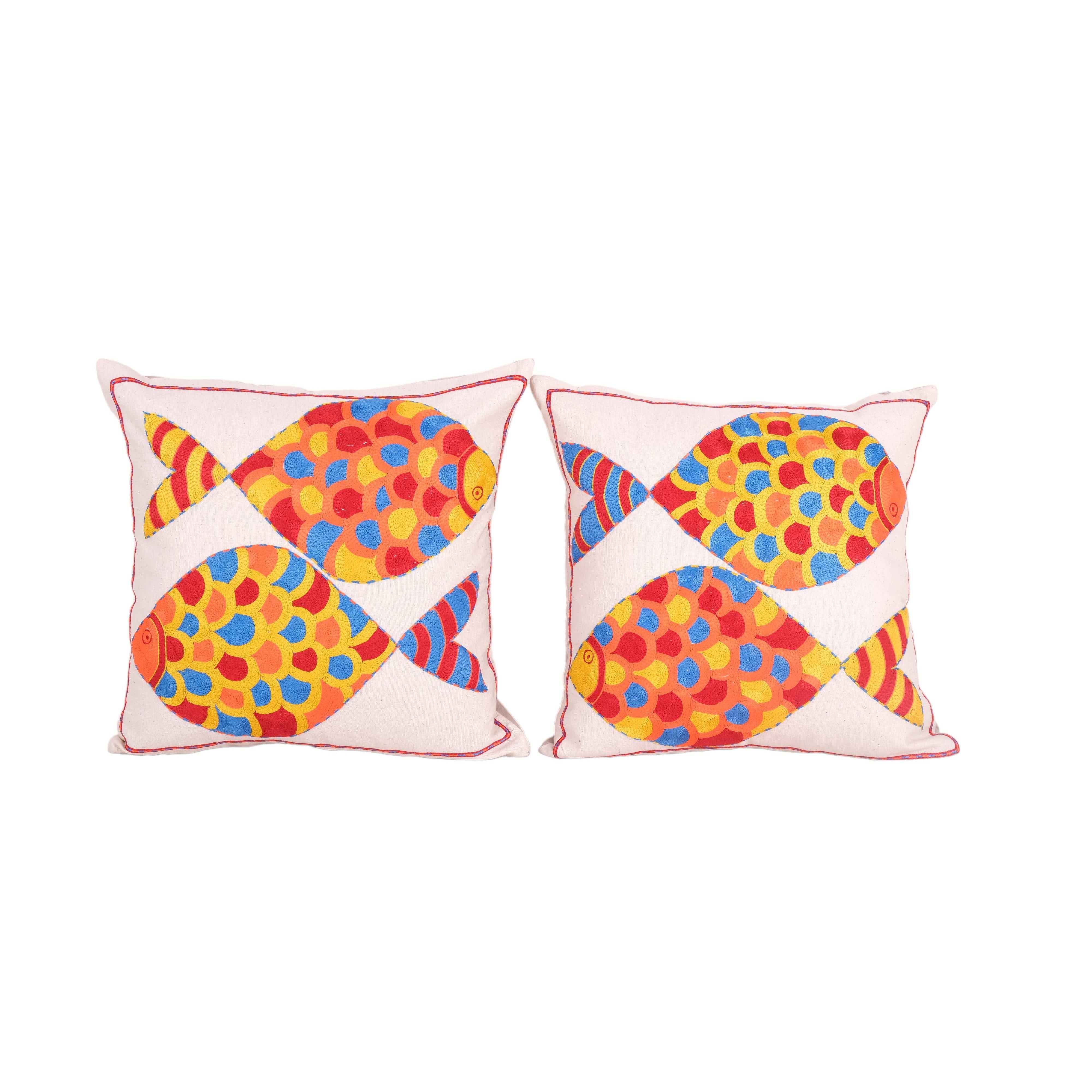 Fish Suzani Pillow Cover Set of 2 | 18'' x 18''
