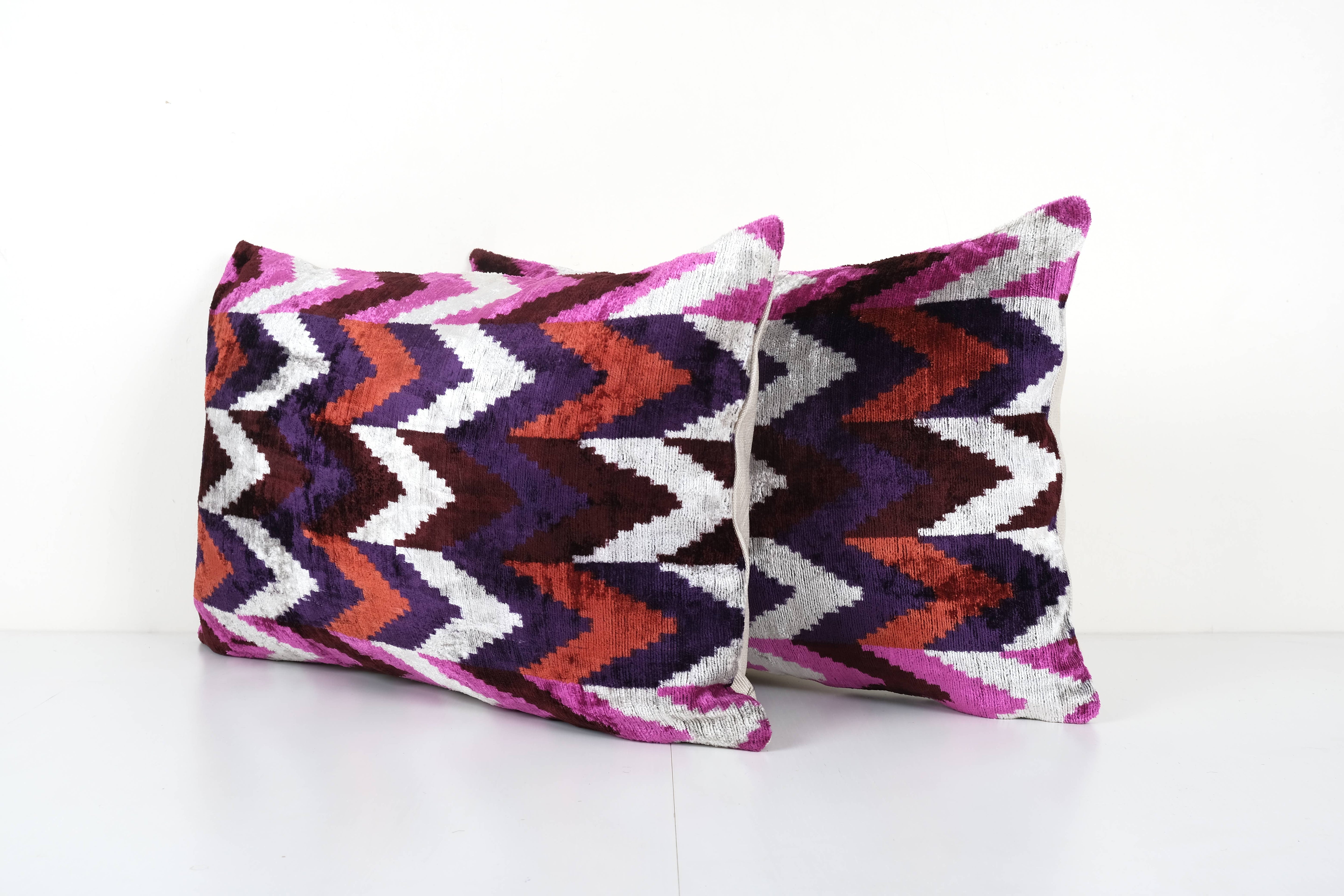 Silk Ikat Velvet Pillow Cover Set of 2 | 16'' x 24''