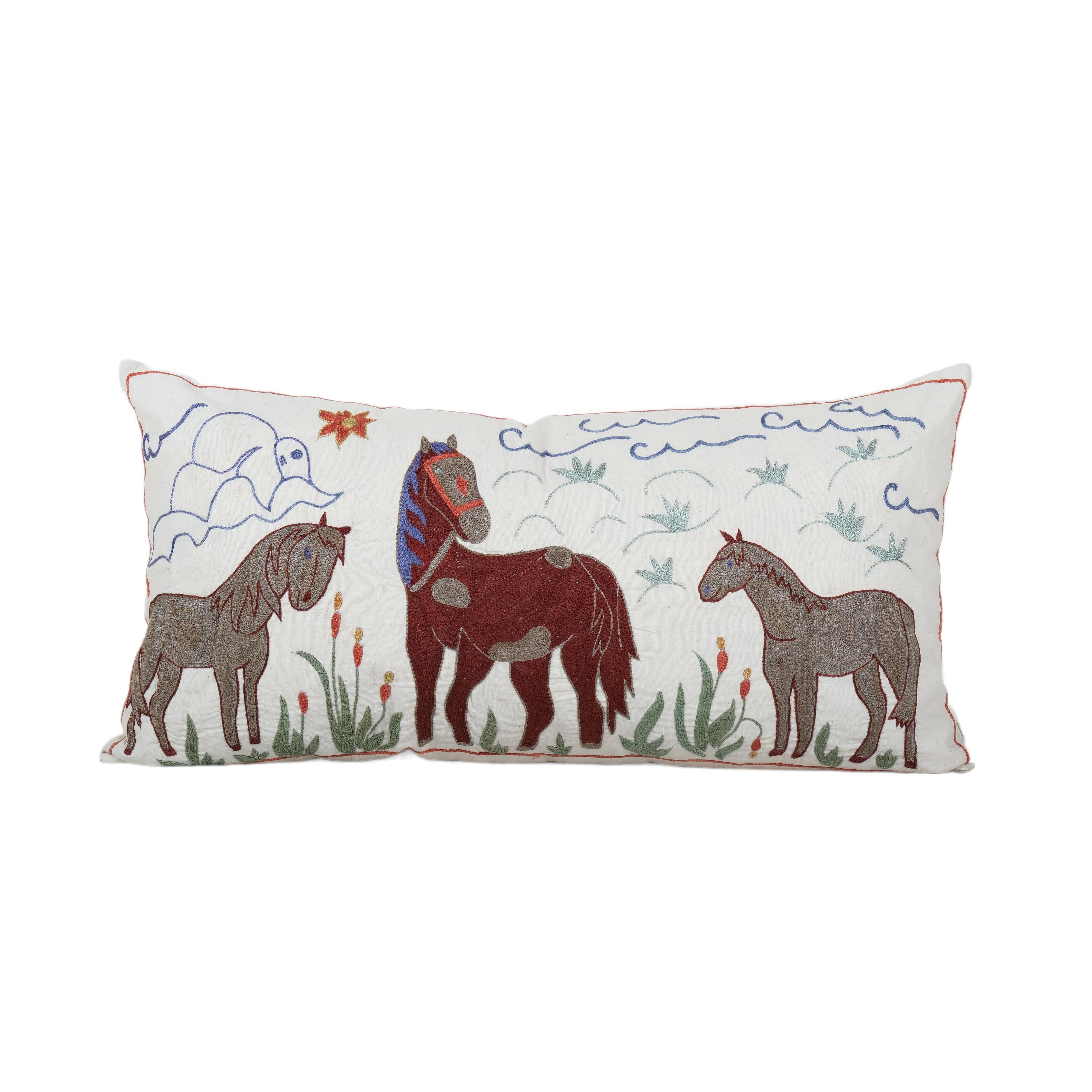 Horse Suzani Bedding Pillow Cover | 18'' x 35''