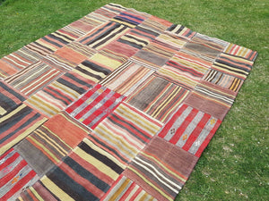 Vintage Turkish Patchwork Kilim Rug 7'1'' x 9'10''