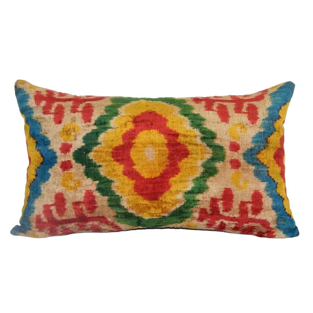 Silk Ikat Patchwork Velvet Pillow Cover | 16'' x 26''
