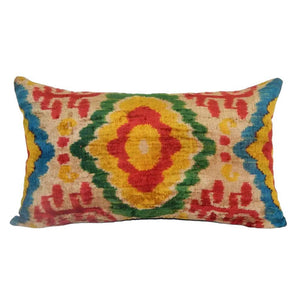 Silk Ikat Patchwork Velvet Pillow Cover | 16'' x 26''