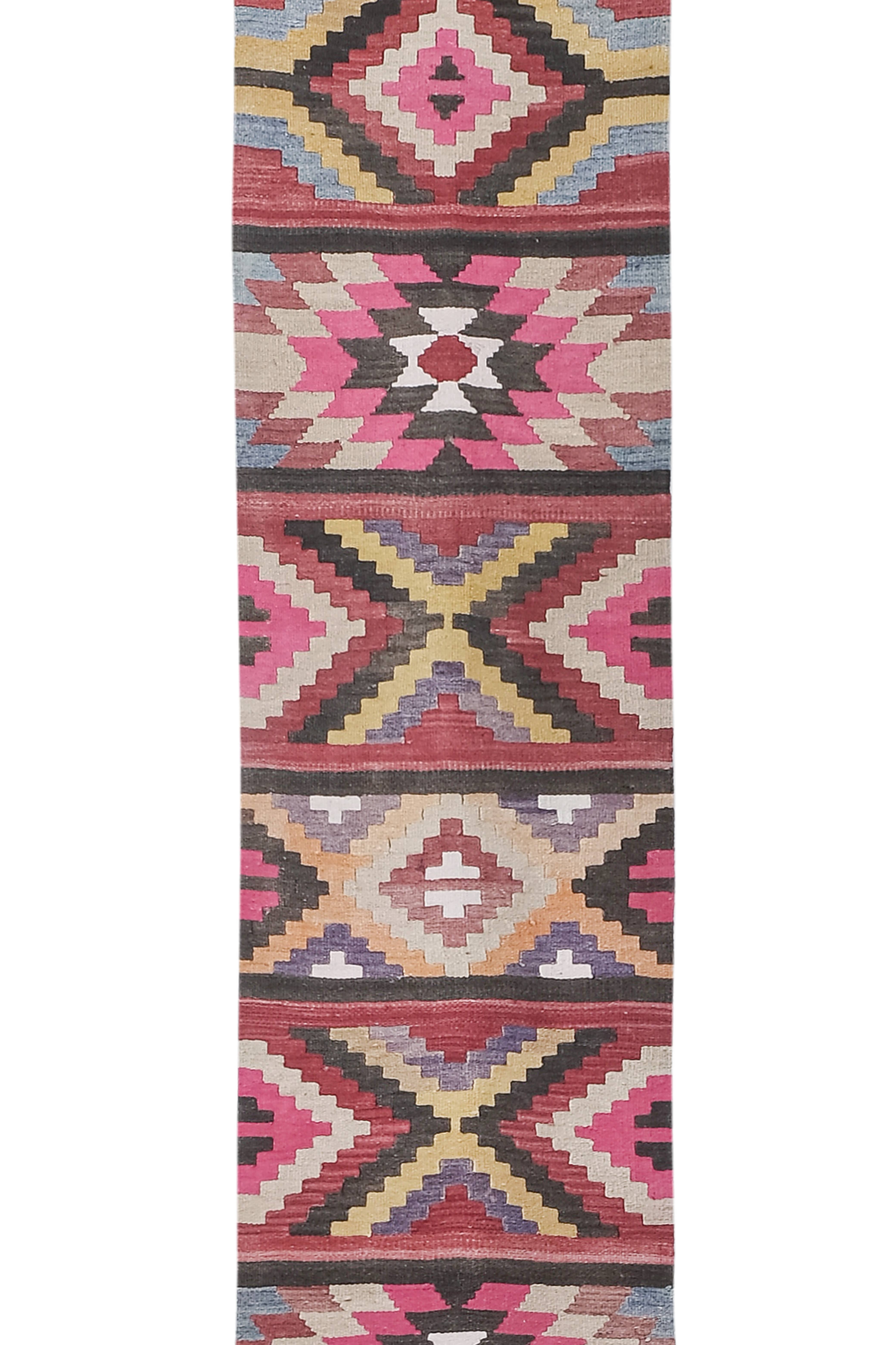 Vintage Turkish Kilim Runner 2'6'' x 24'3''