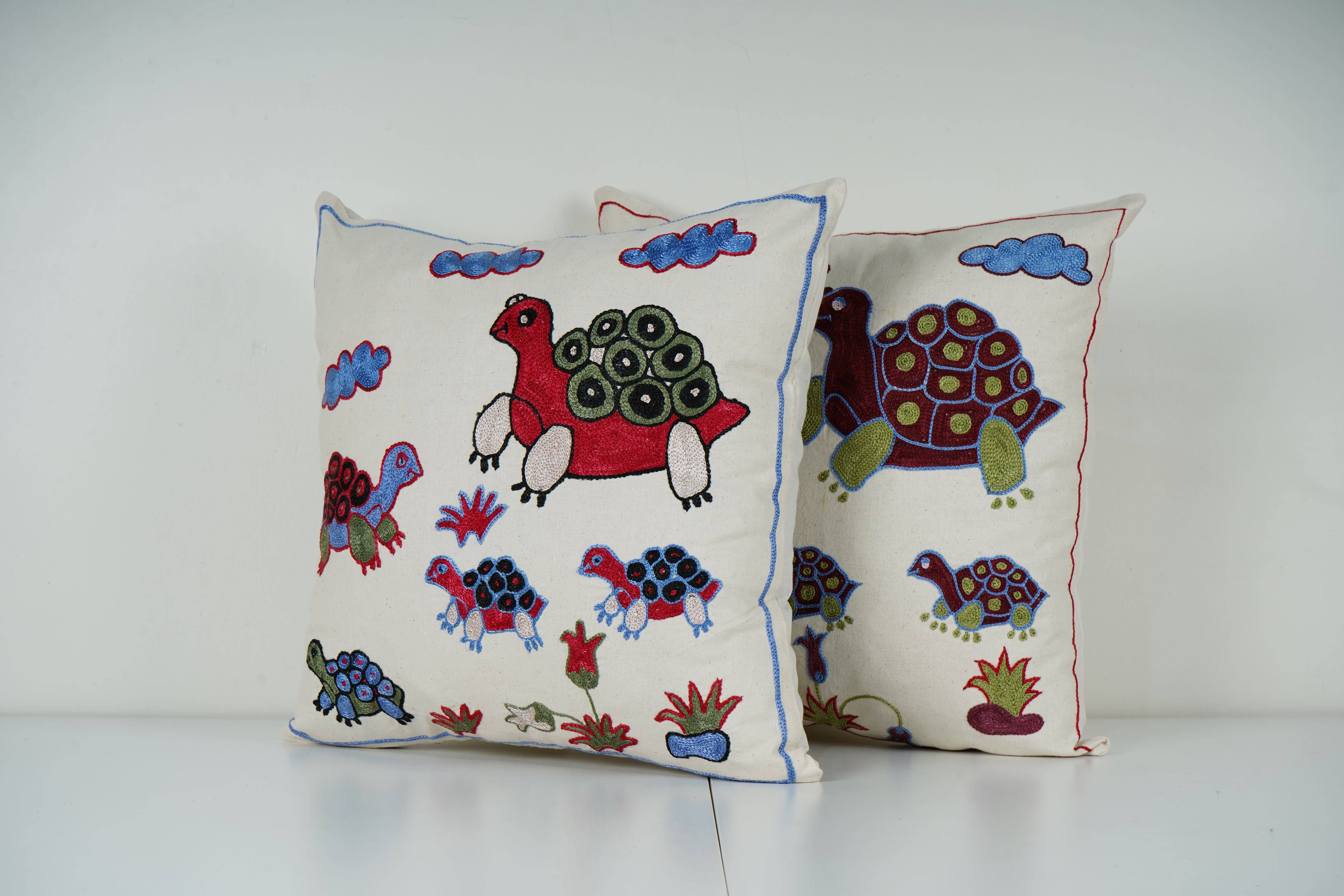 Turtle Suzani Pillow Cover Set of 2 | 18'' x 18''