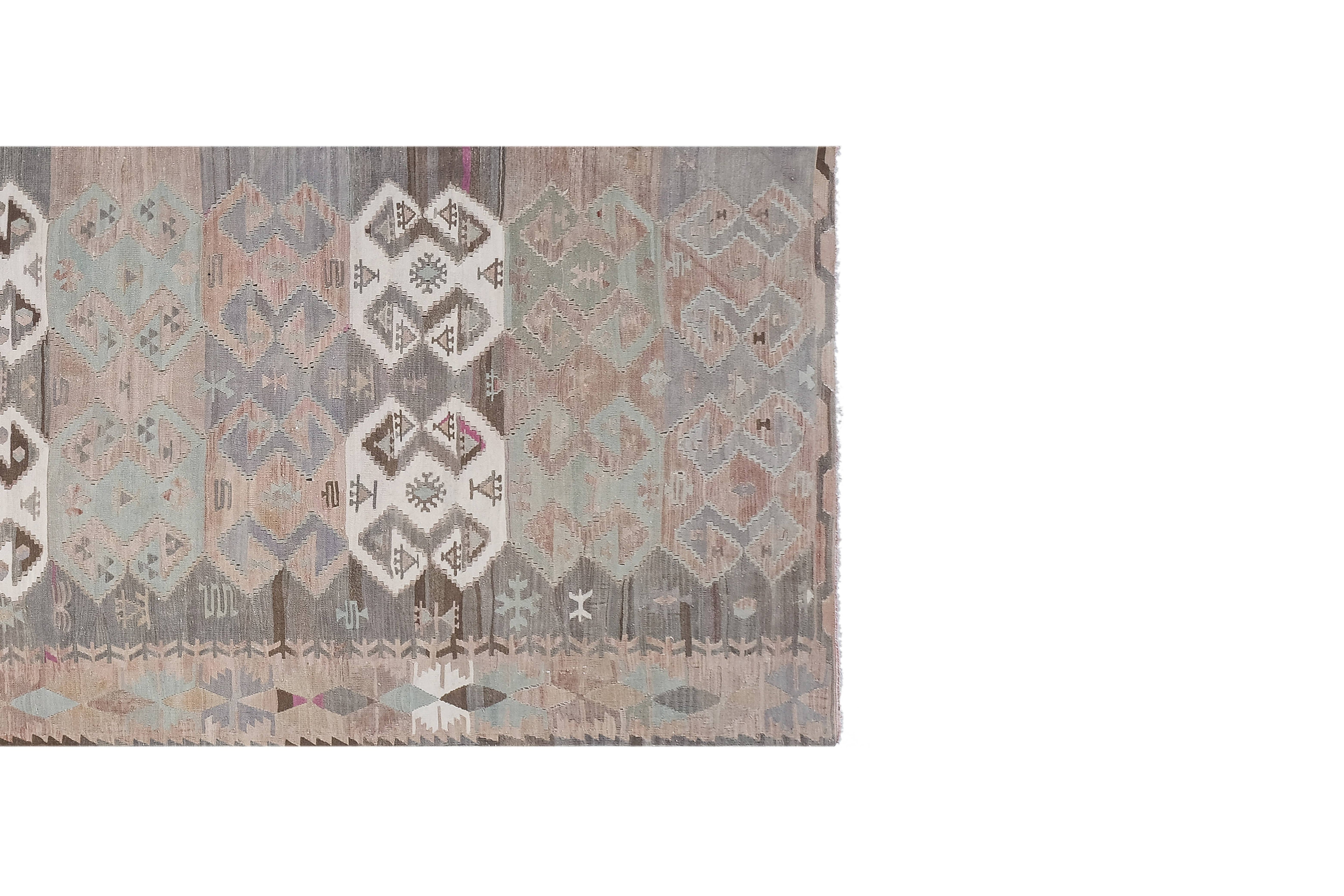 Vintage Turkish Kilim Runner 4'8'' x 13'9''