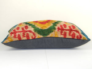 Silk Ikat Patchwork Velvet Pillow Cover | 16'' x 26''