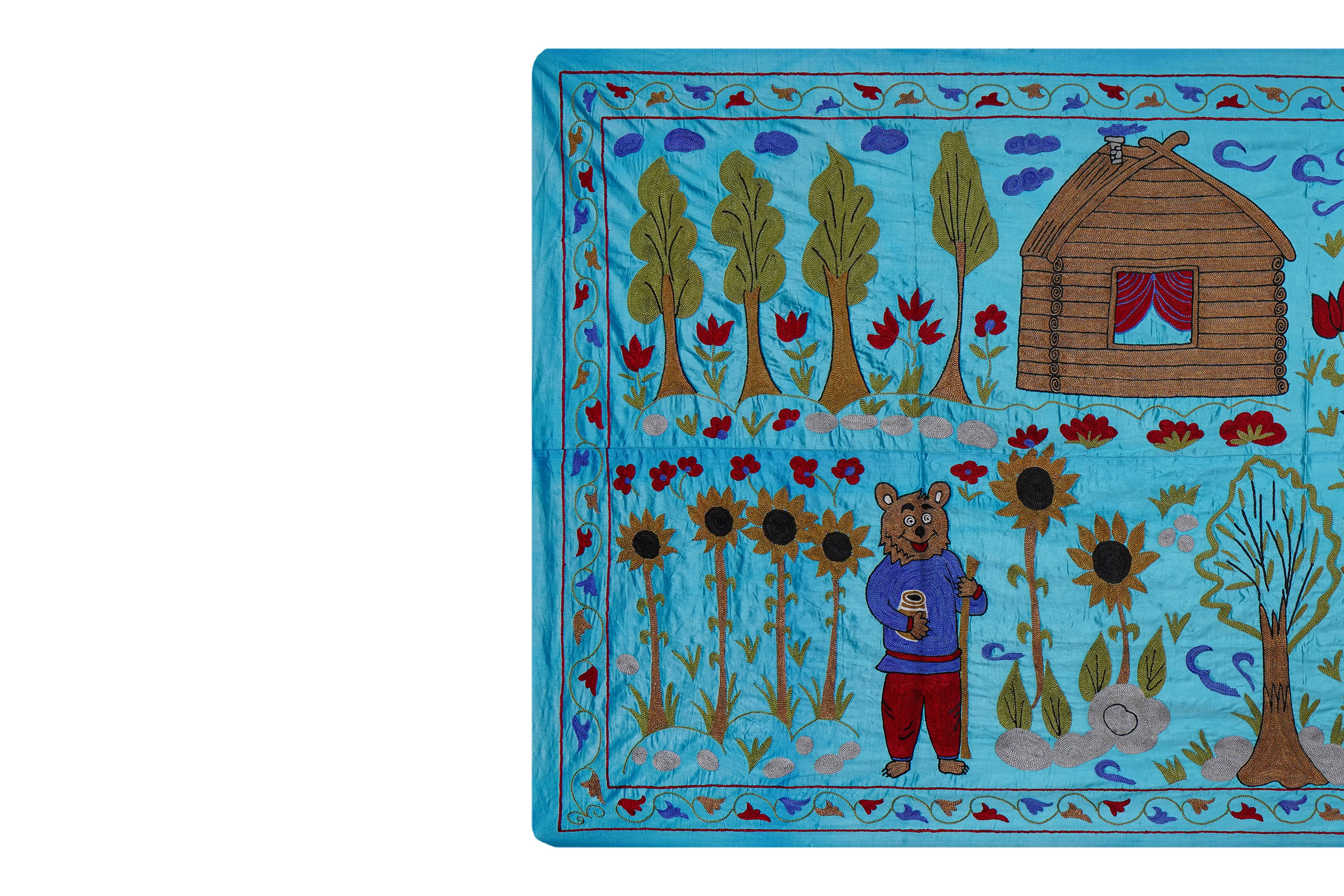 Hand-Embroidered Suzani Wall Hanging & Bedspread 3'5'' x 6'3''