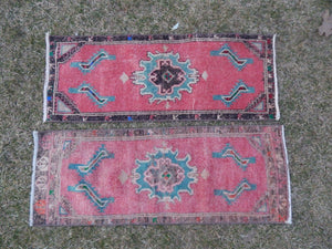Vintage Turkish Yastik Rugs Set of 2 | 17'' x 44''
