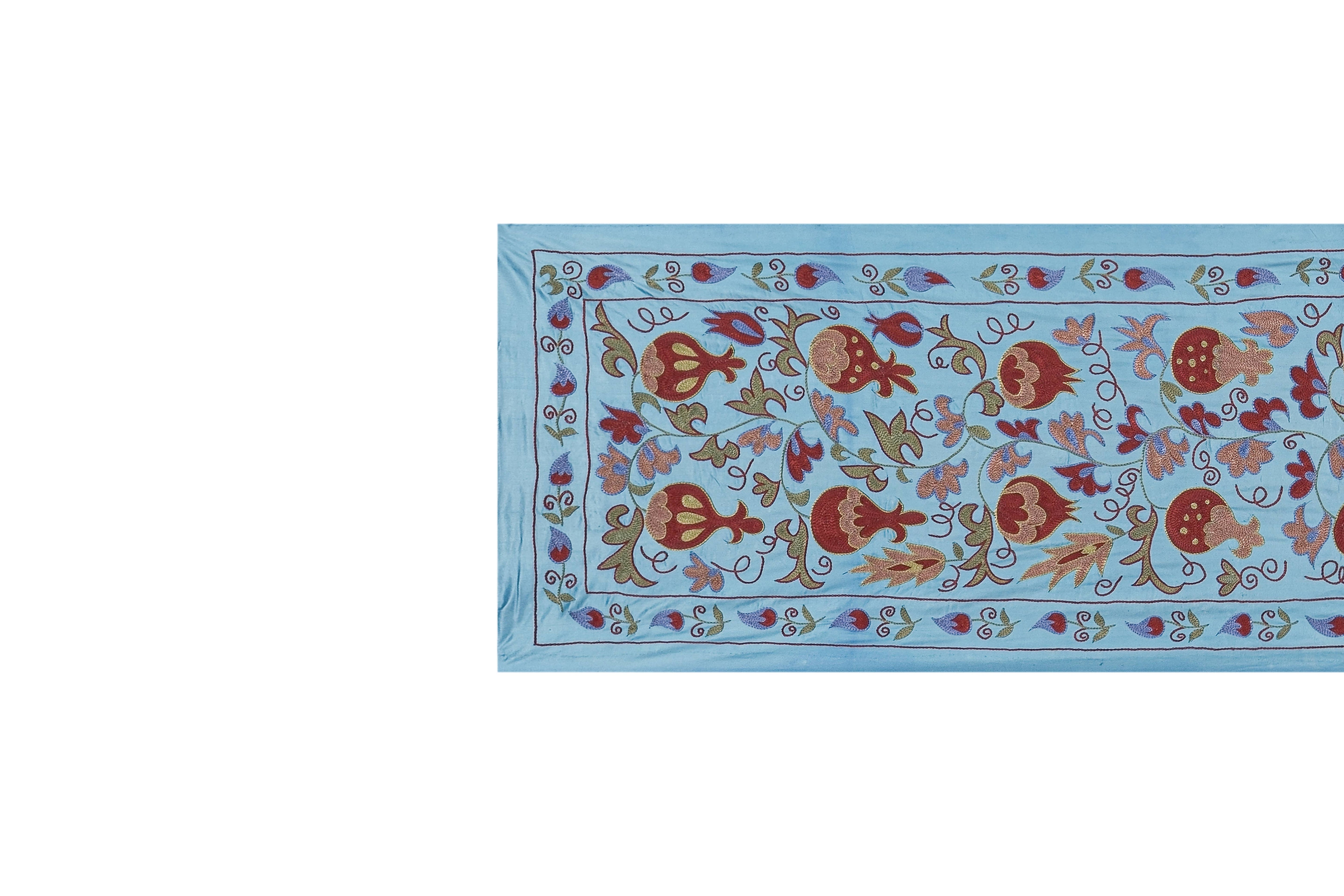 Hand-Embroidered Silk Suzani Wall Hanging & Bedspread 1'9'' x 6'3''
