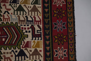Vintage Animal Pattern Soumac Kilim Runner 3'4'' x 9'4''