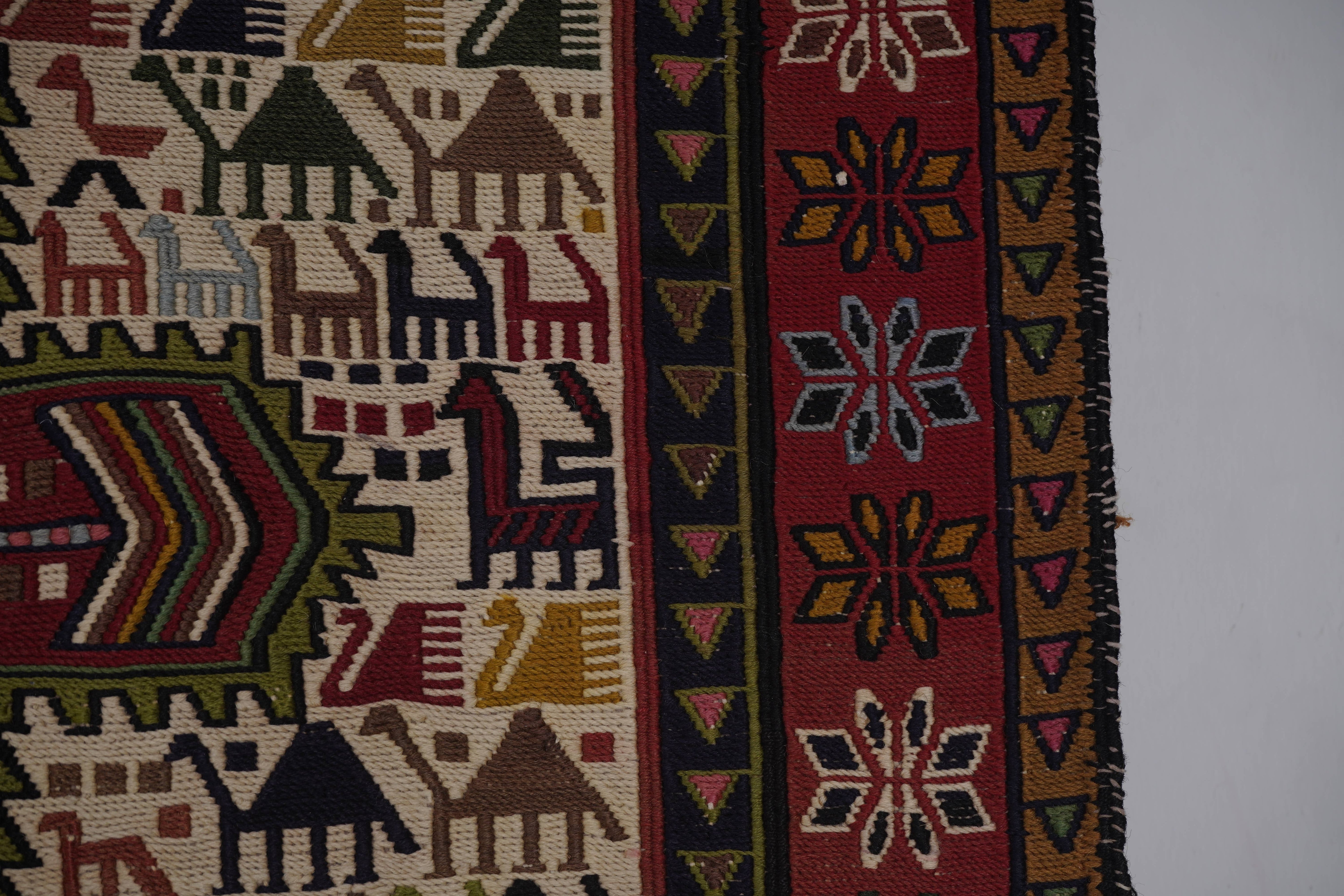 Vintage Animal Pattern Soumac Kilim Runner 3'4'' x 9'4''