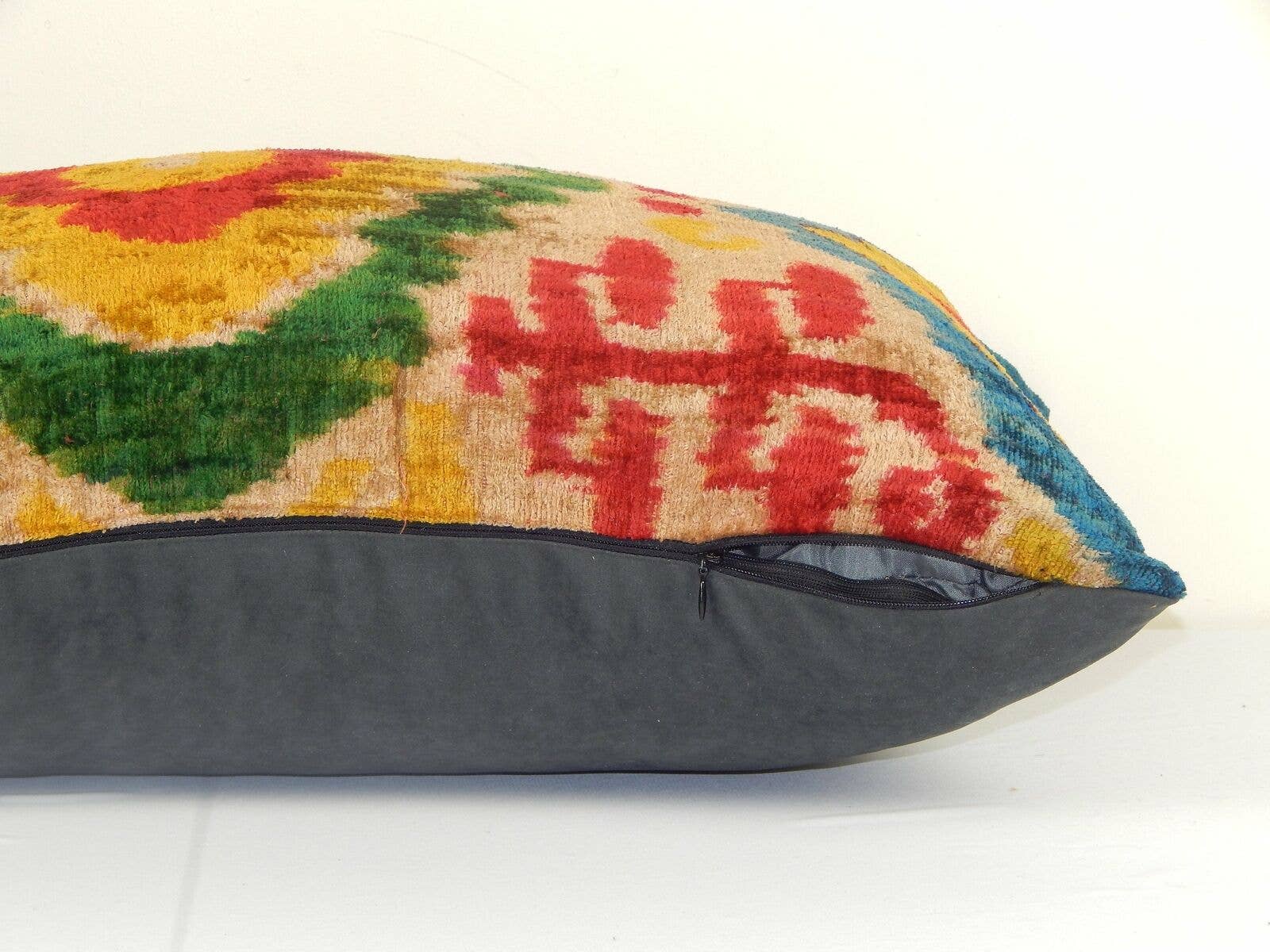 Silk Ikat Patchwork Velvet Pillow Cover | 16'' x 26''