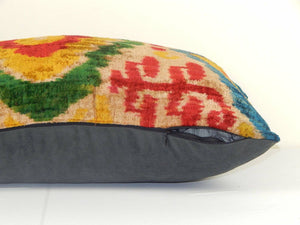 Silk Ikat Patchwork Velvet Pillow Cover | 16'' x 26''