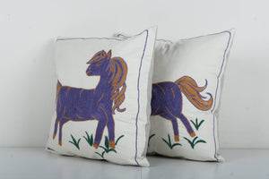 Horse Suzani Pillow Cover Set of 2 | 18'' x 18''
