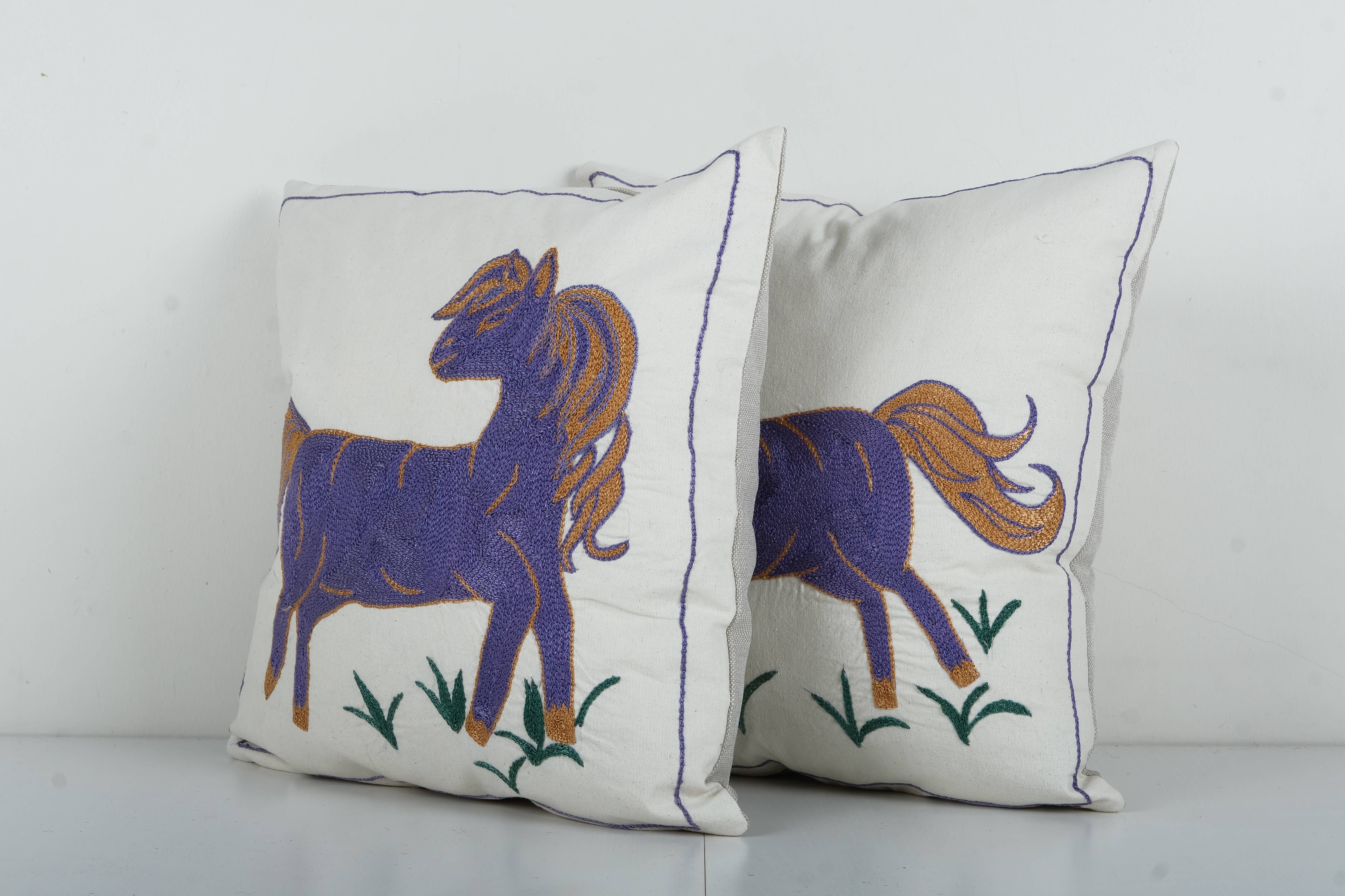 Horse Suzani Pillow Cover Set of 2 | 18'' x 18''