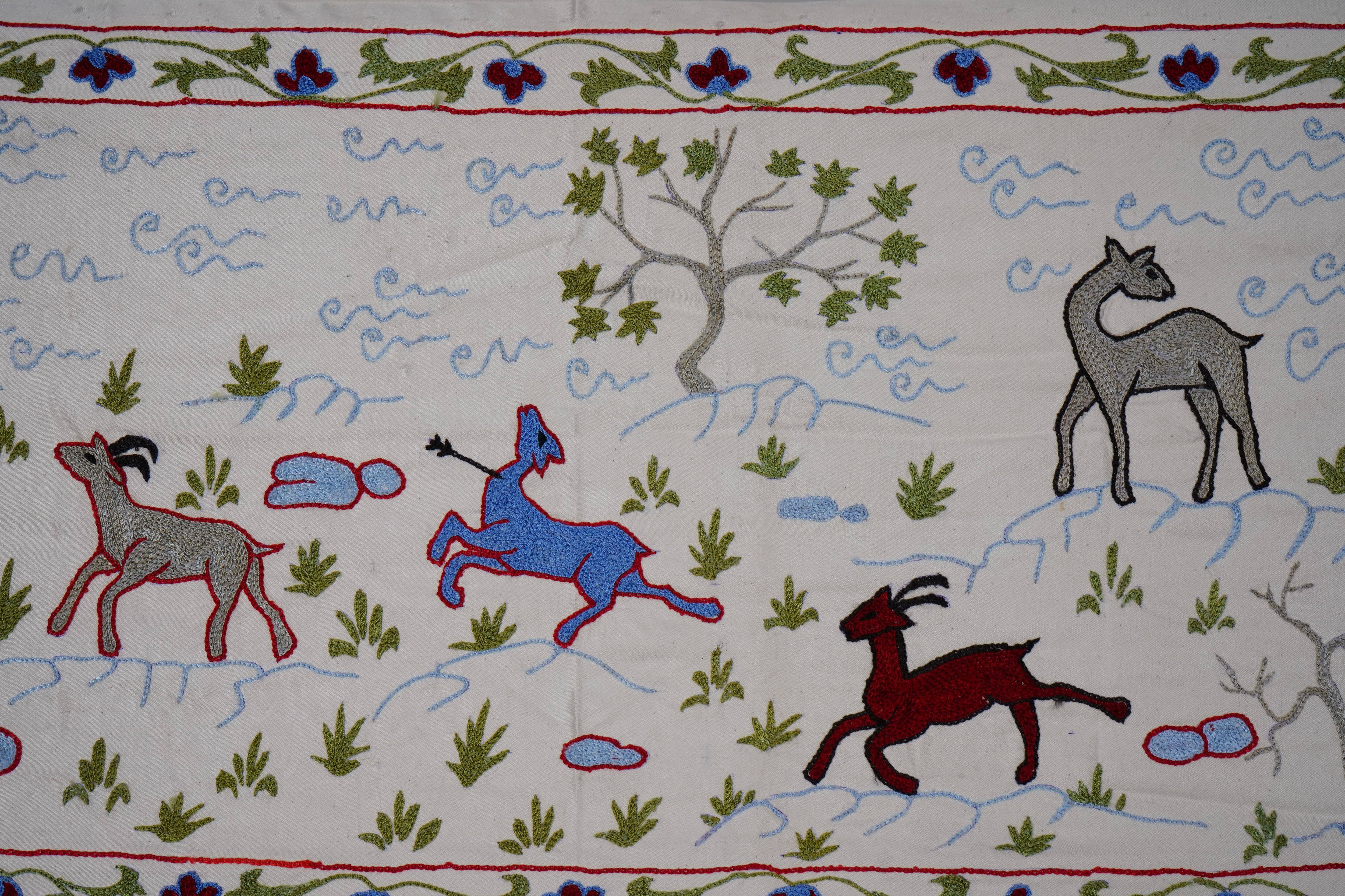 Horse Silk Suzani Wall Hanging & Bedspread 1'8'' x 6'1''