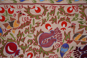Bird Silk Suzani Wall Hanging & Bedspread | 1'8'' x 6'3''