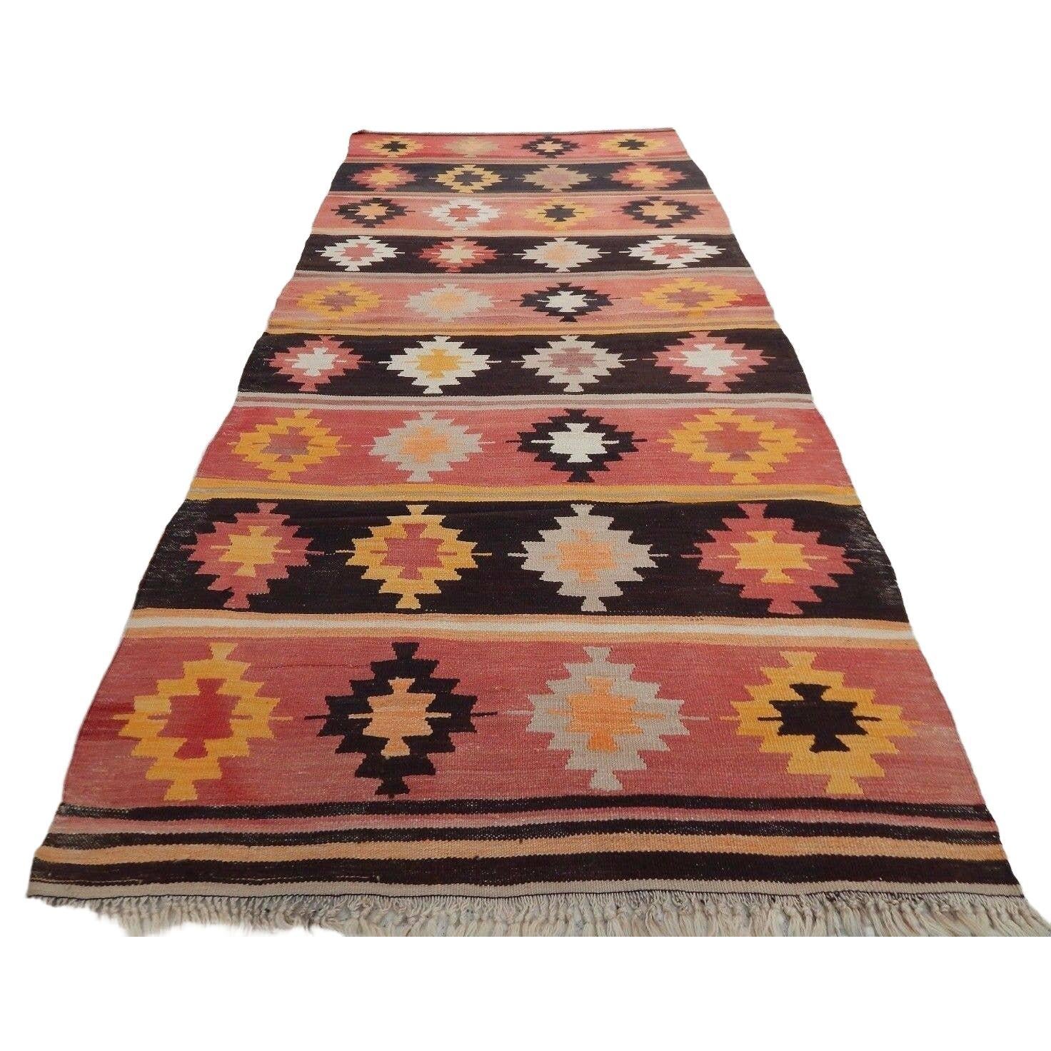 Vintage Turkish Kilim Runner 4'2'' x 9'4''
