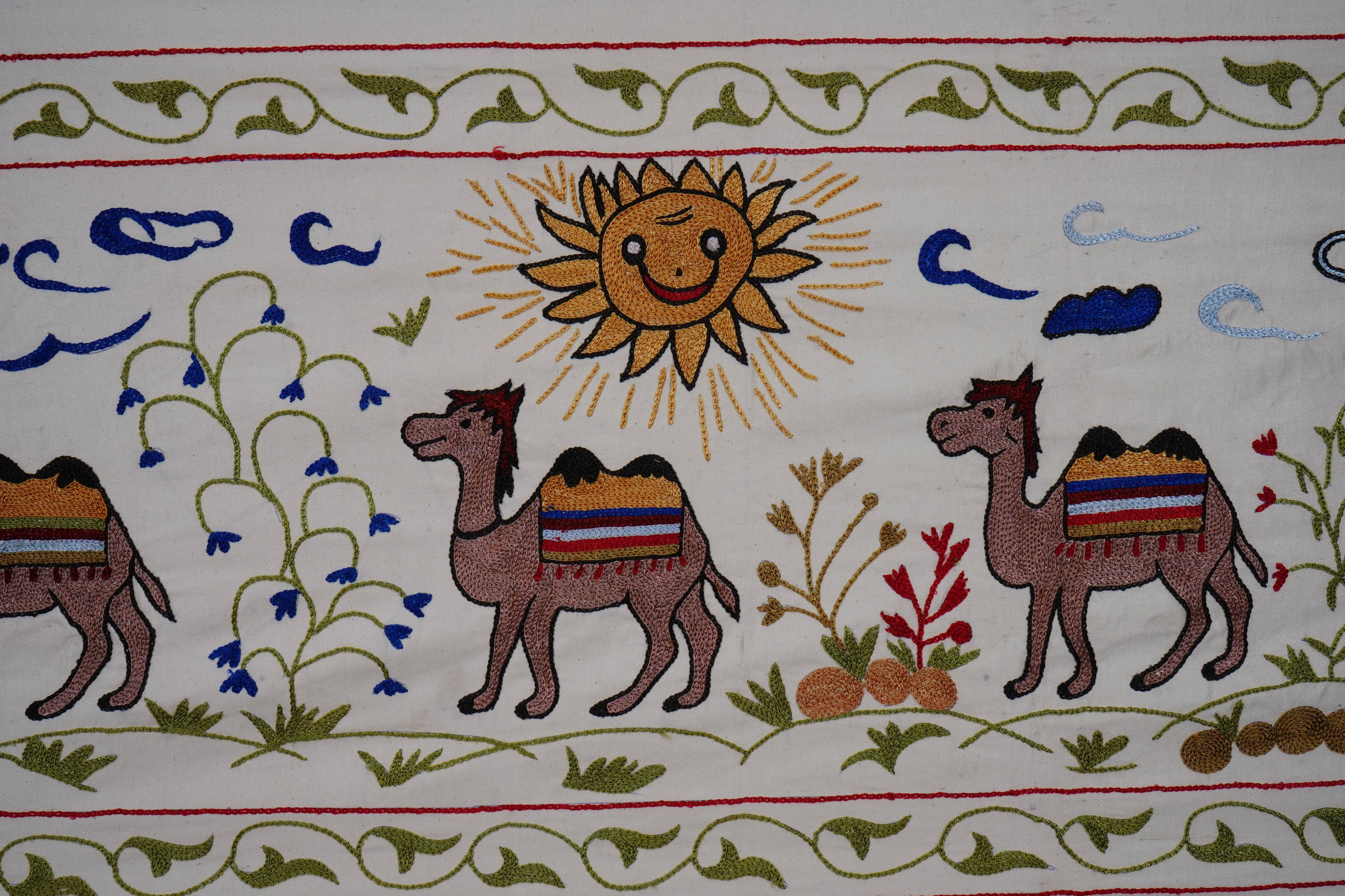 Camel Silk Suzani Wall Hanging & Bedspread 1'8'' x 6'3''