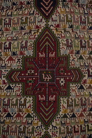Vintage Animal Pattern Soumac Kilim Runner 3'4'' x 9'4''