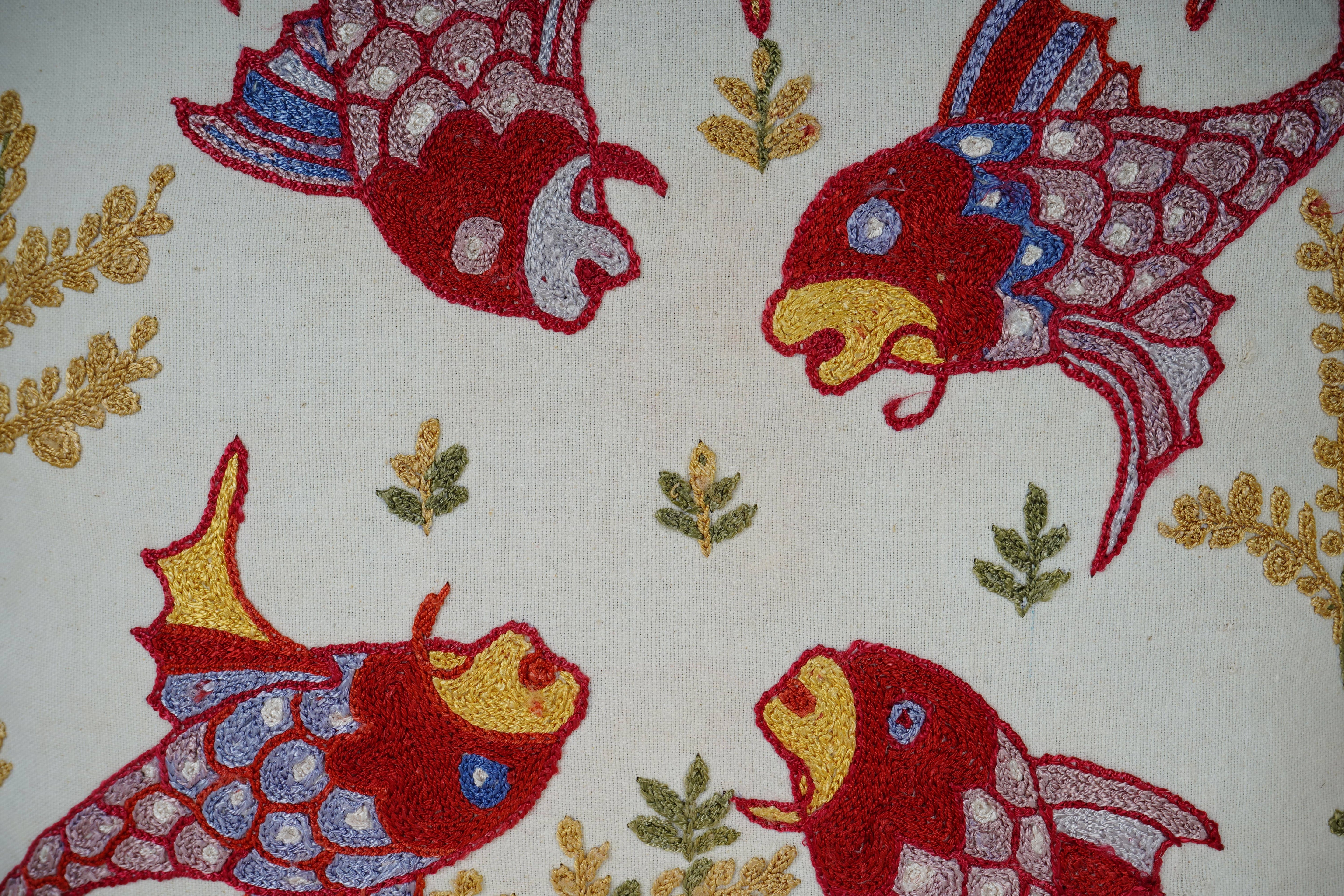 Fish Suzani Pillow Cover | 18'' x 18''