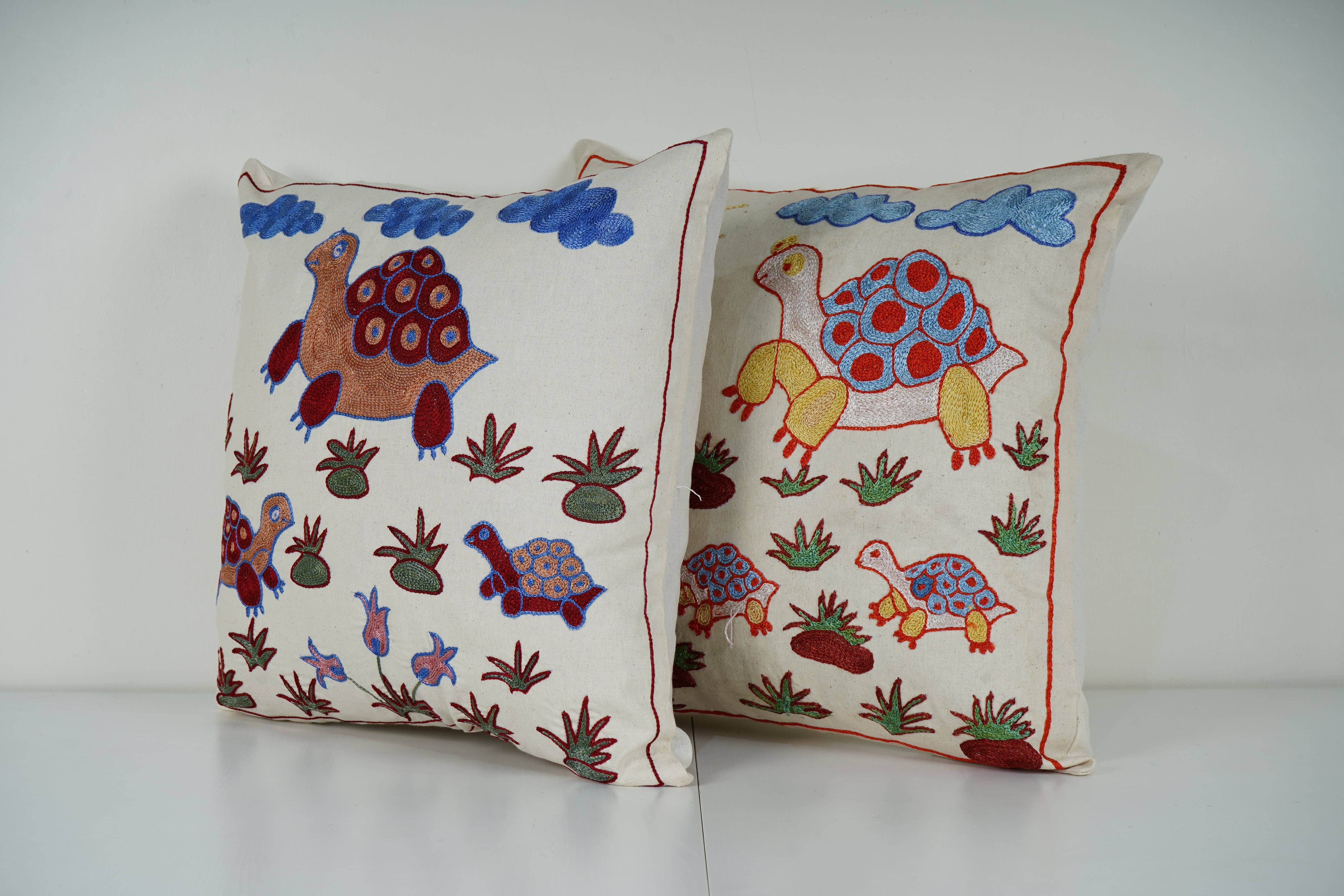 Turtle Suzani Pillow Cover Set of 2 | 19'' x 19''