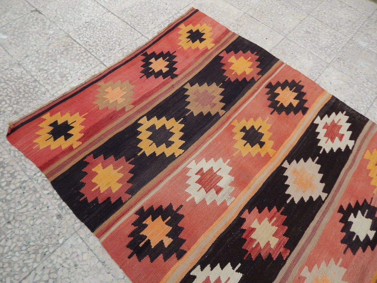 Vintage Turkish Kilim Runner 4'2'' x 9'4''