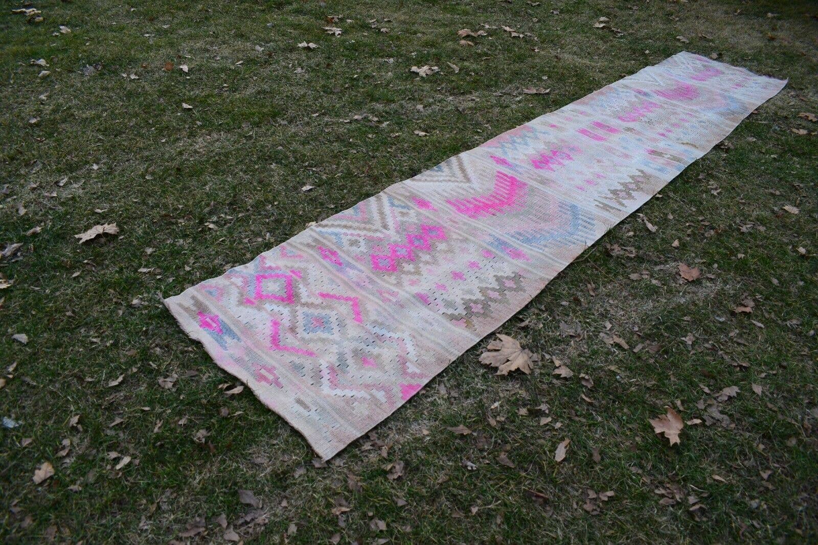 Vintage Turkish Kilim Runner 2'4'' x 12'6''
