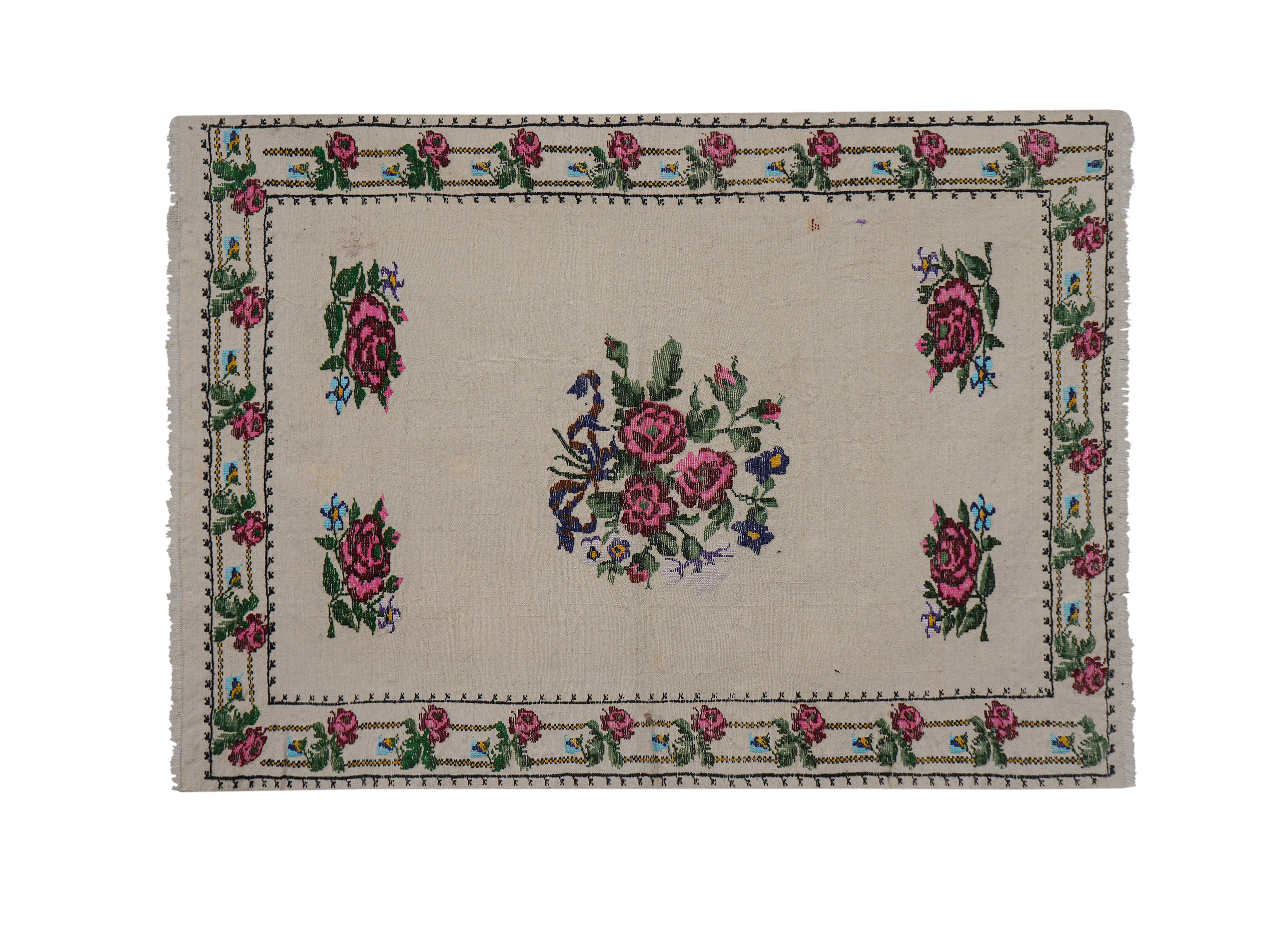 Vintage Turkish Kilim Rug 37'' x 52''