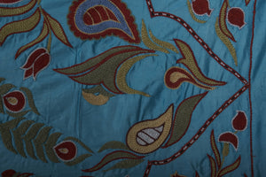 Peacock Silk Suzani Wall Hanging & Bedspread 1'9'' x 6'2''