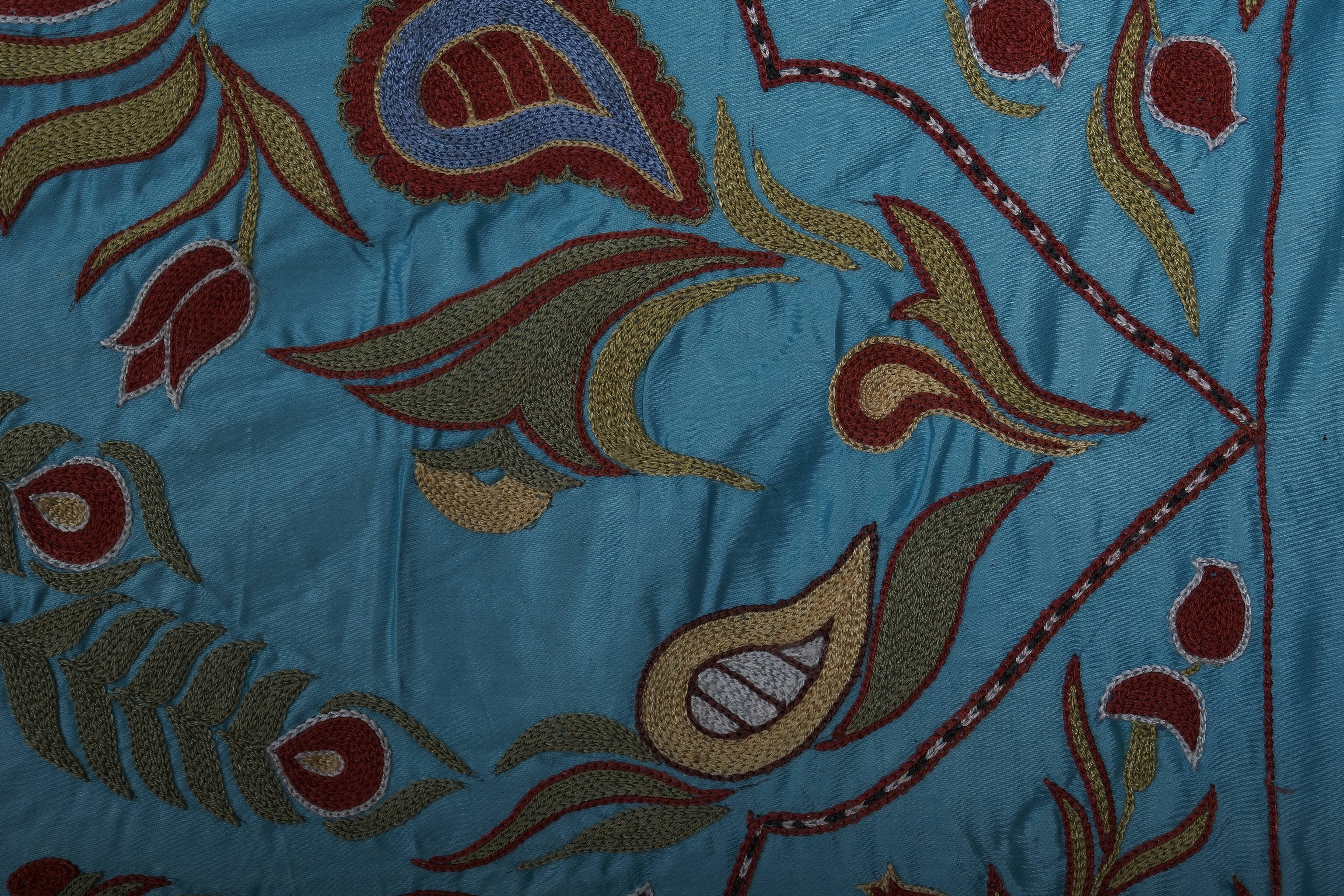 Peacock Silk Suzani Wall Hanging & Bedspread 1'9'' x 6'2''