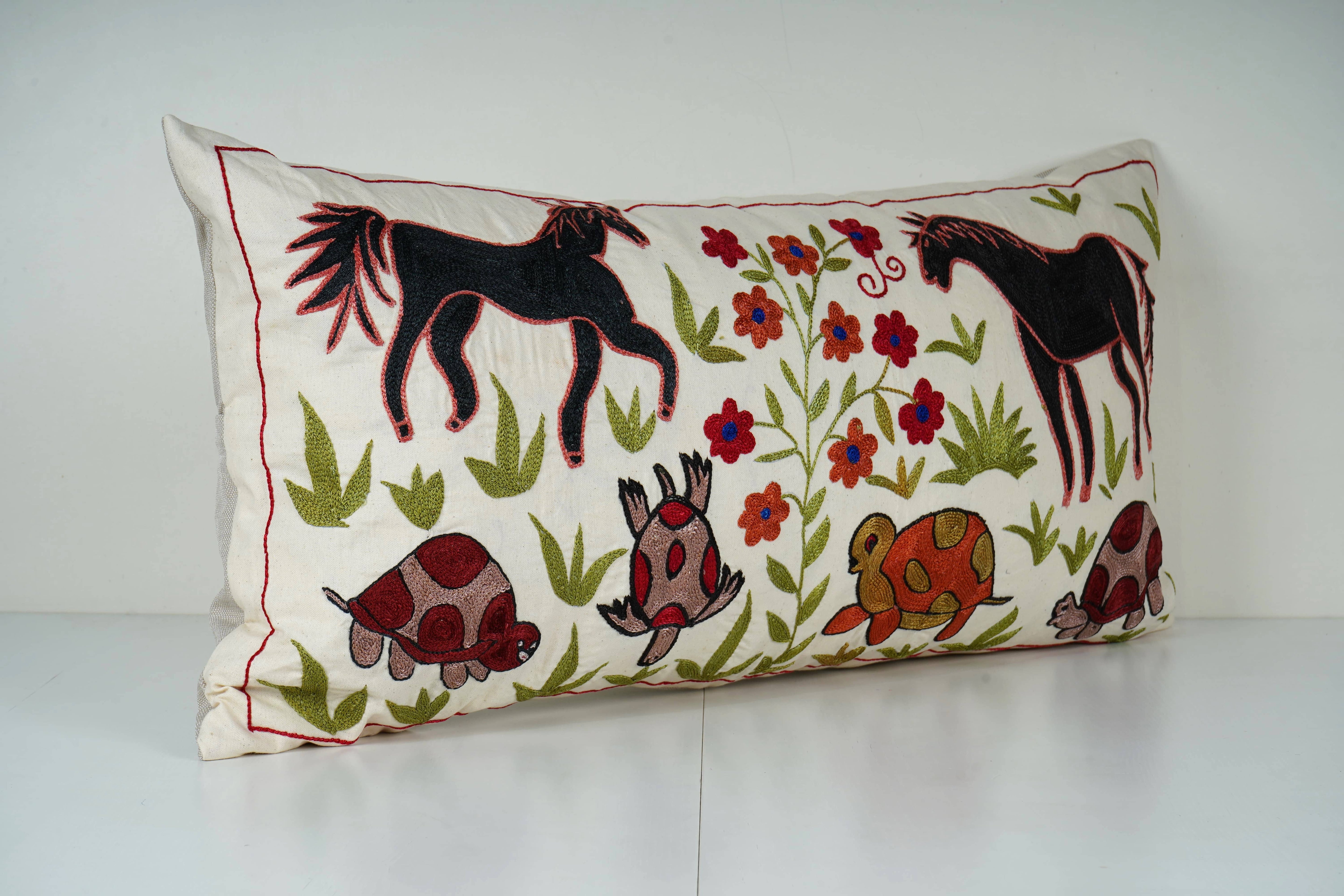 Horse Suzani Bedding Pillow Cover | 18'' x 33''