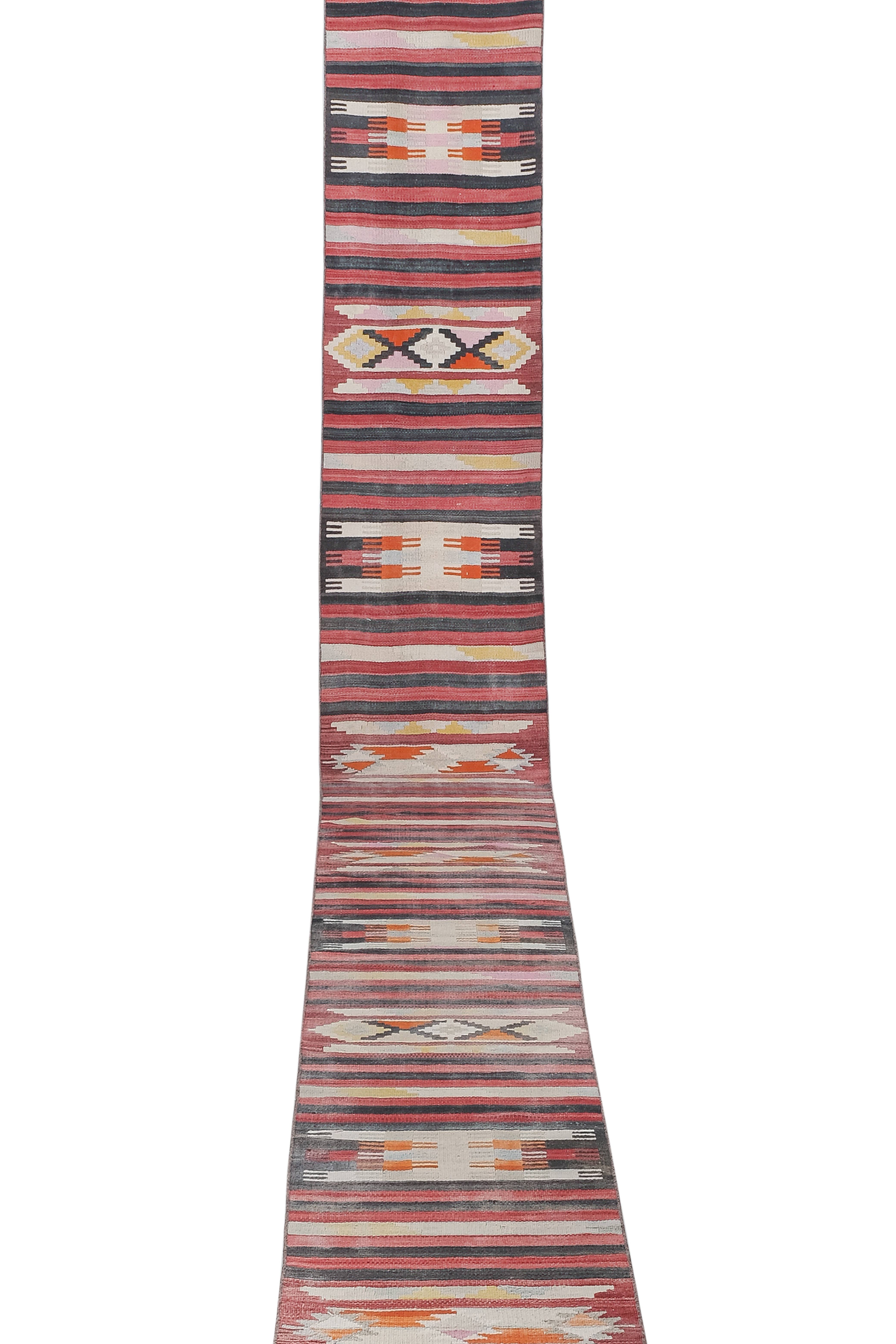 Vintage Turkish Kilim Runner 2'4'' x 22'4''