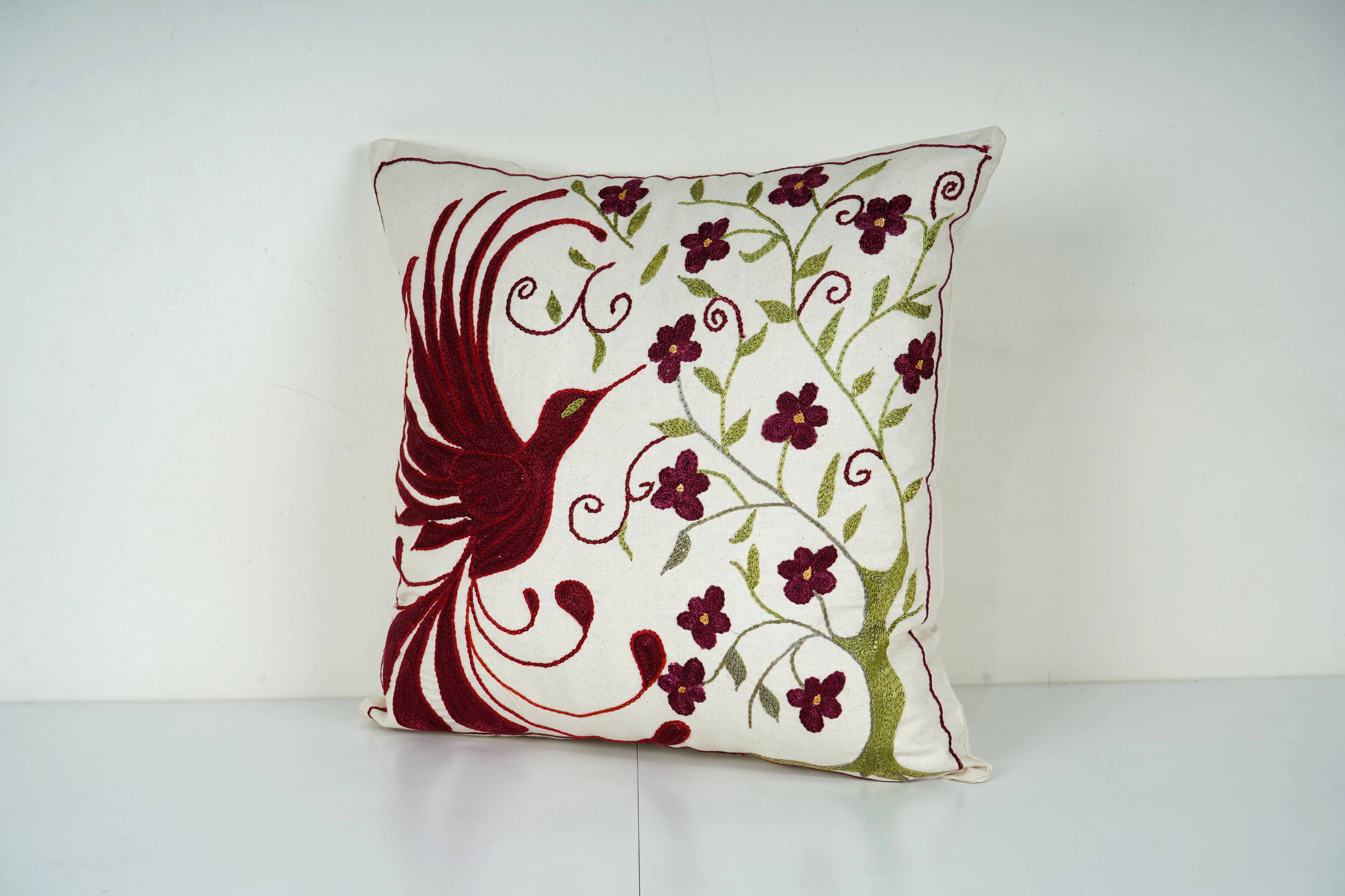 Bird Suzani Pillow Cover | 19'' x 19''