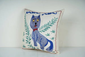 Cat Suzani Pillow Cover | 18'' x 18''