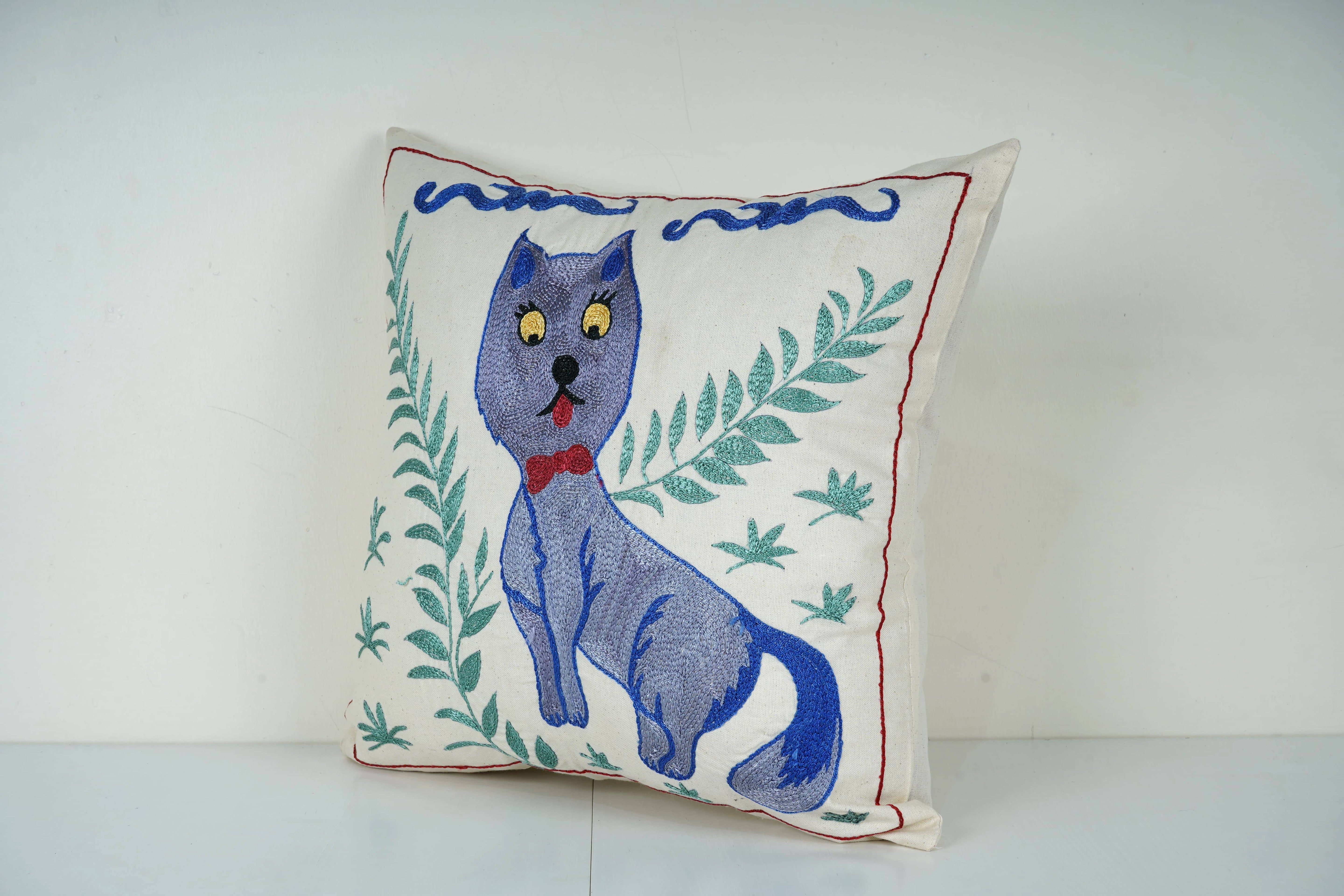 Cat Suzani Pillow Cover | 18'' x 18''