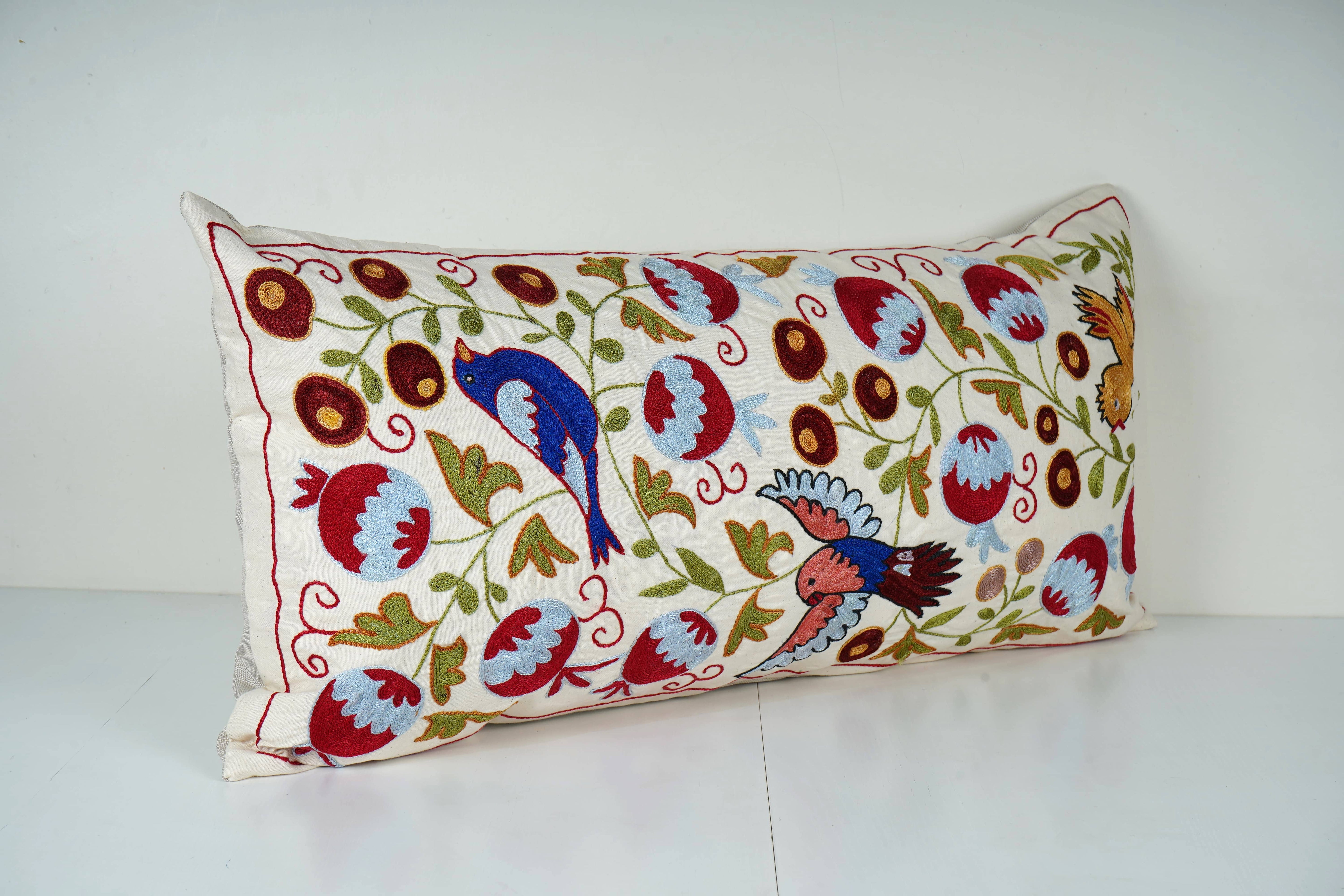 Bird Suzani Bedding Pillow Cover | 17'' x 34''