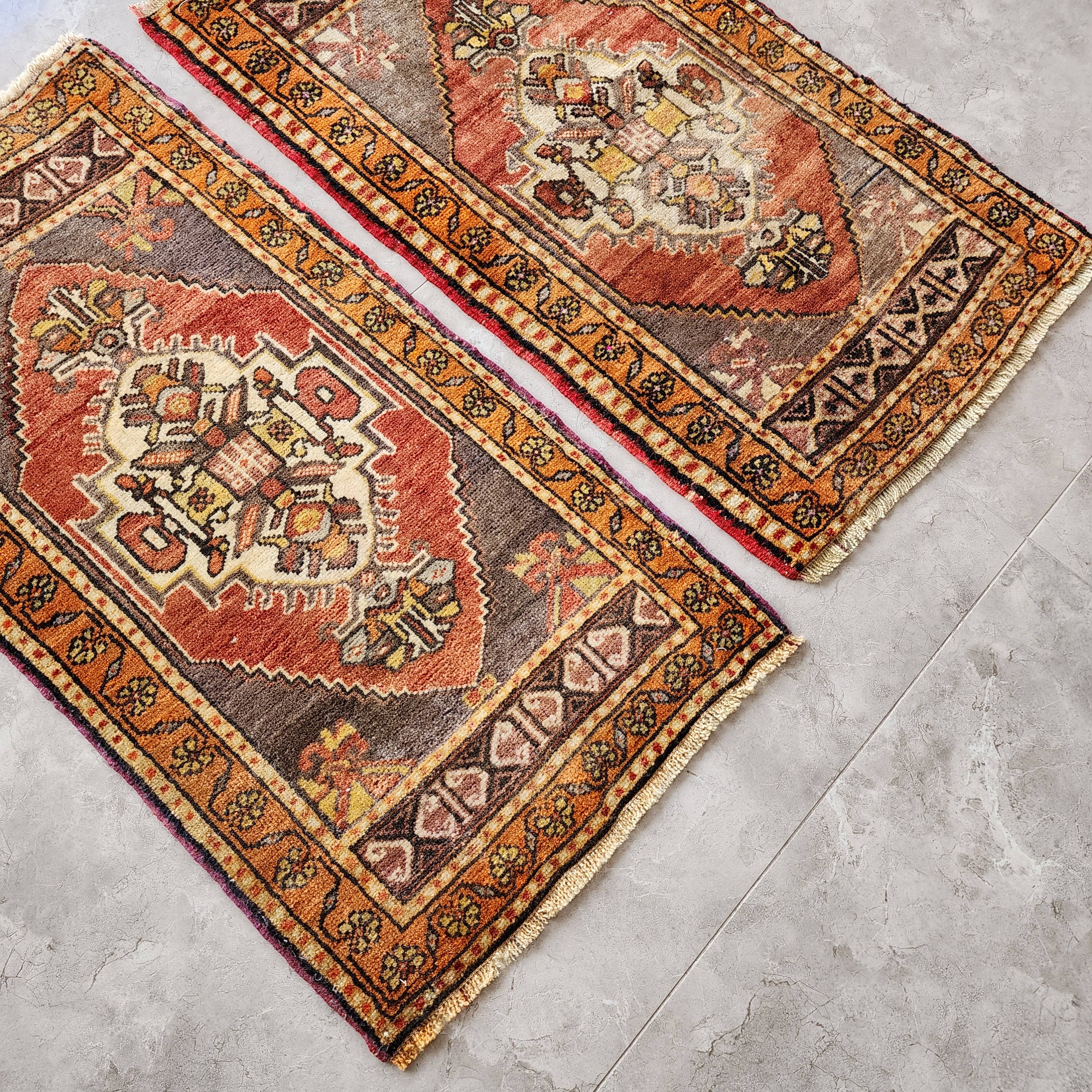Vintage Oushak Yastik Rugs Set of 2 | 19'' x 36''
