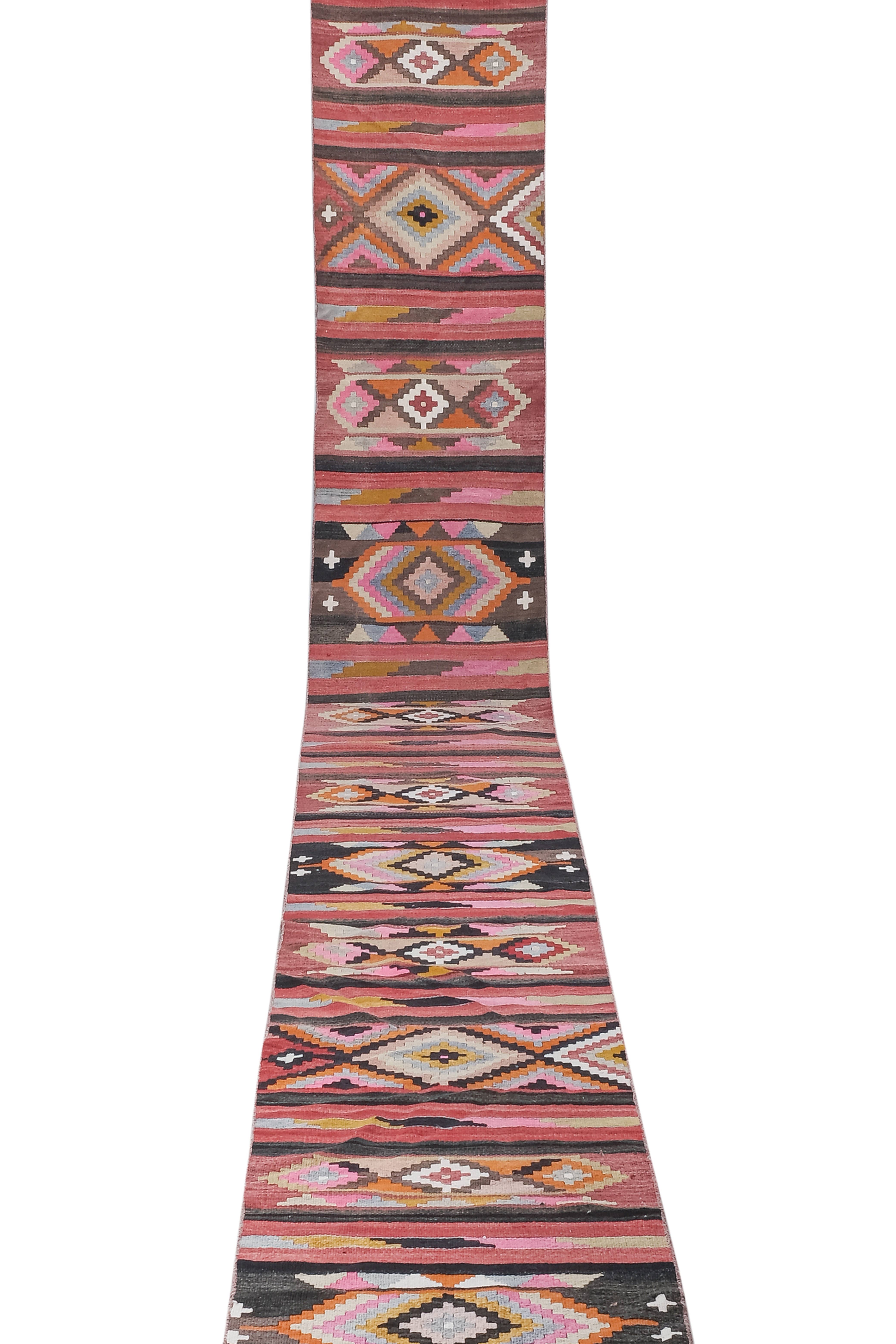 Vintage Turkish Kilim Runner 2'4'' x 23'