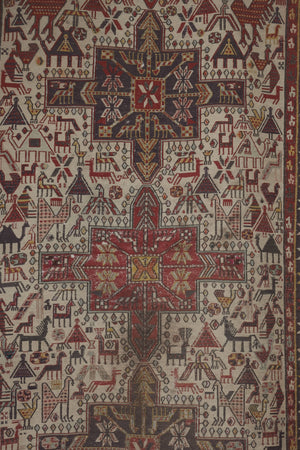 Vintage Animal Pattern Soumac Kilim Runner 3'7'' x 9'1''