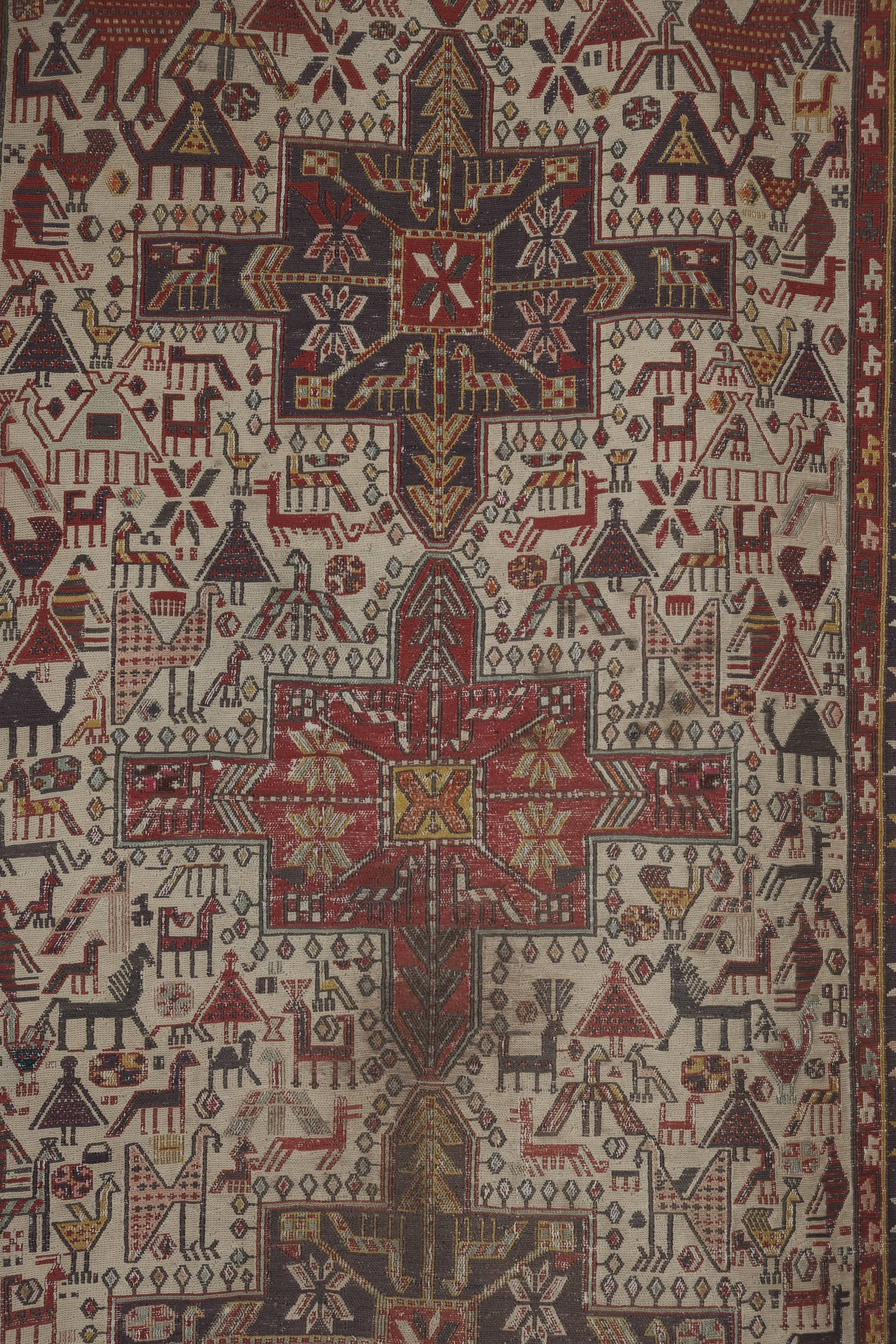 Vintage Animal Pattern Soumac Kilim Runner 3'7'' x 9'1''
