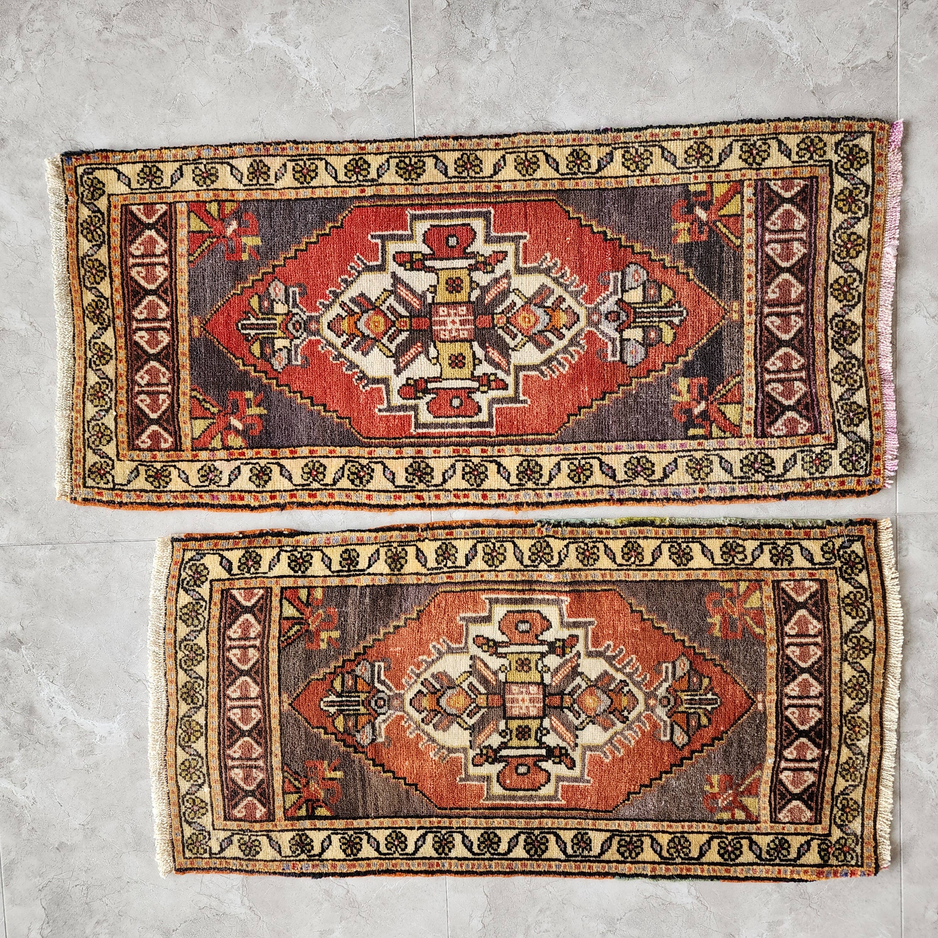 Vintage Turkish Yastik Rugs Set of 2 | 19'' x 37''