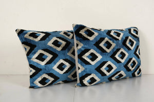 Silk Ikat Velvet Pillow Cover Set of 2 | 16'' x 24''