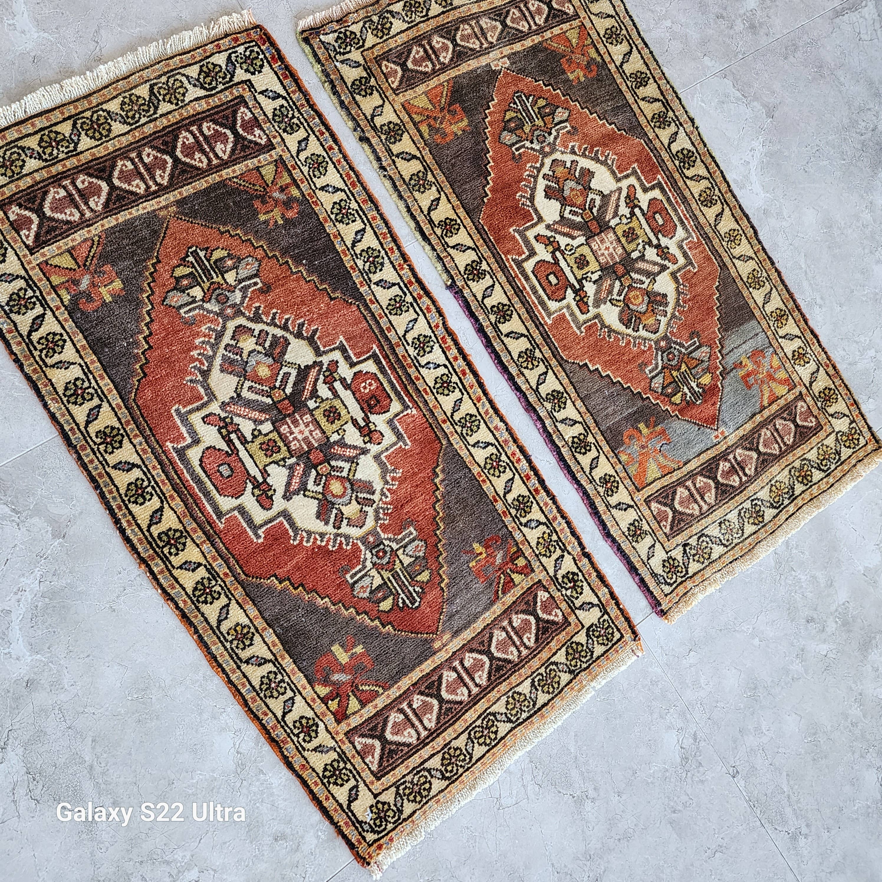 Vintage Turkish Yastik Rug Set of 2 | 1'7'' x 3'1'' & 1'8'' x 3'2''